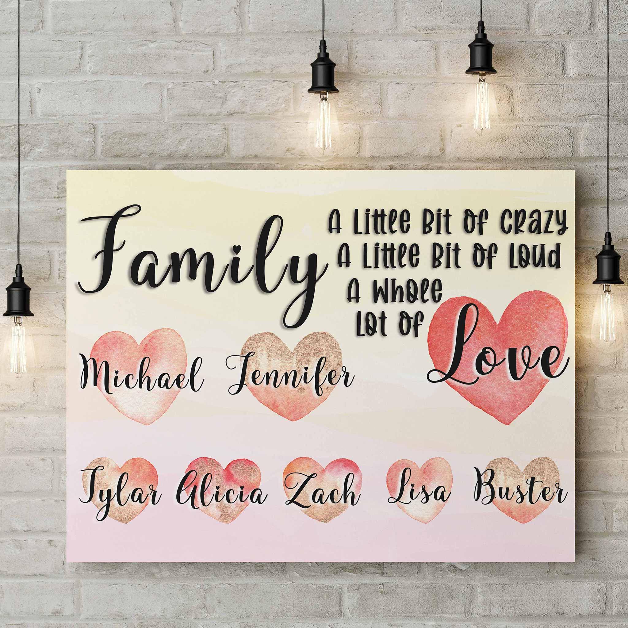 Family A Whole Lot Of Love Hearts In Watercolor Personalized Canvas Prints | Customly Gifts