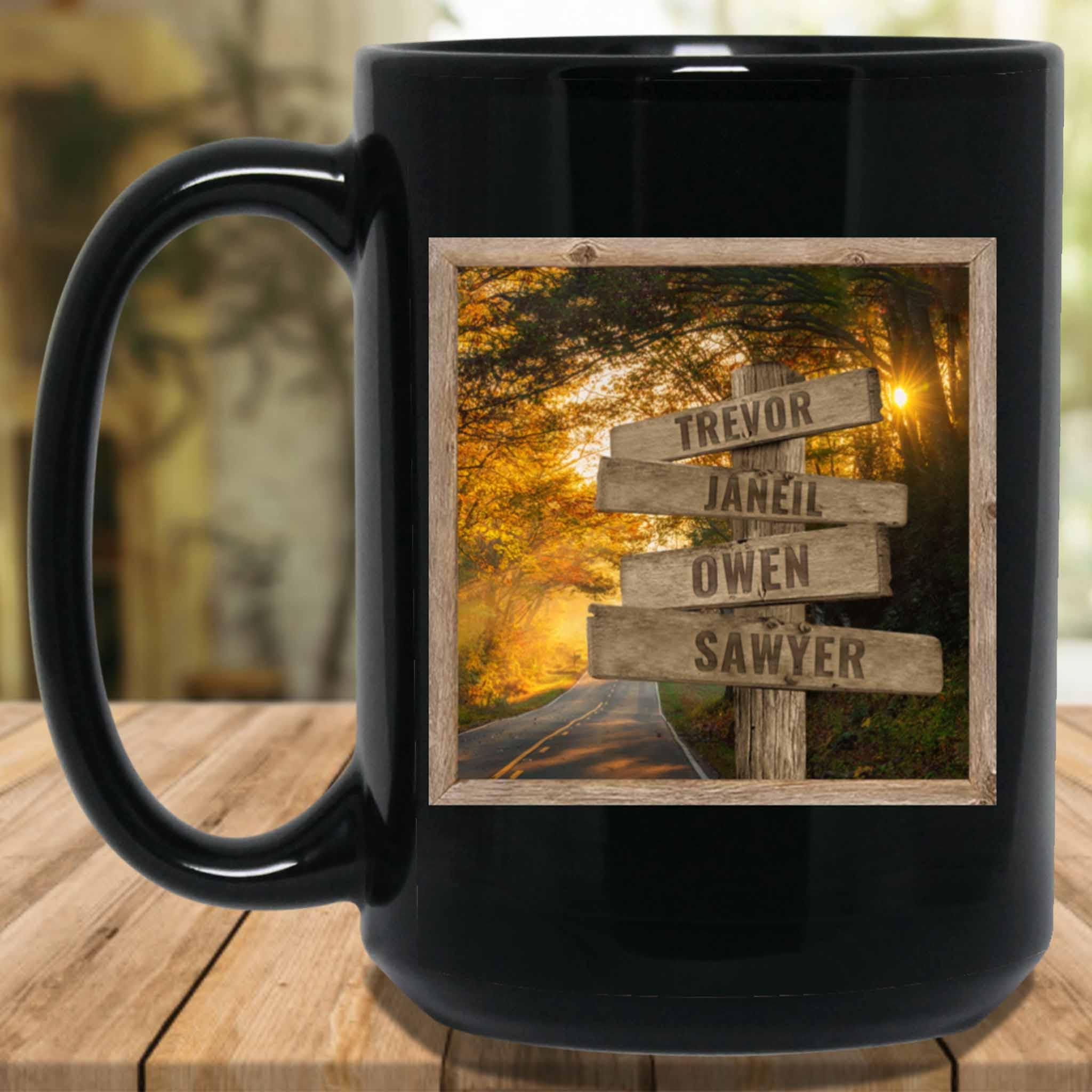 Autumn Road Full Color Personalized Multi-Names Directional Sign MugCustomly Gifts