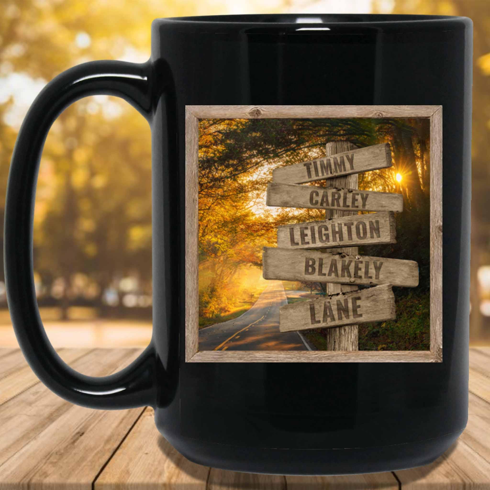Autumn Road Full Color Personalized Multi-Names Directional Sign MugCustomly Gifts