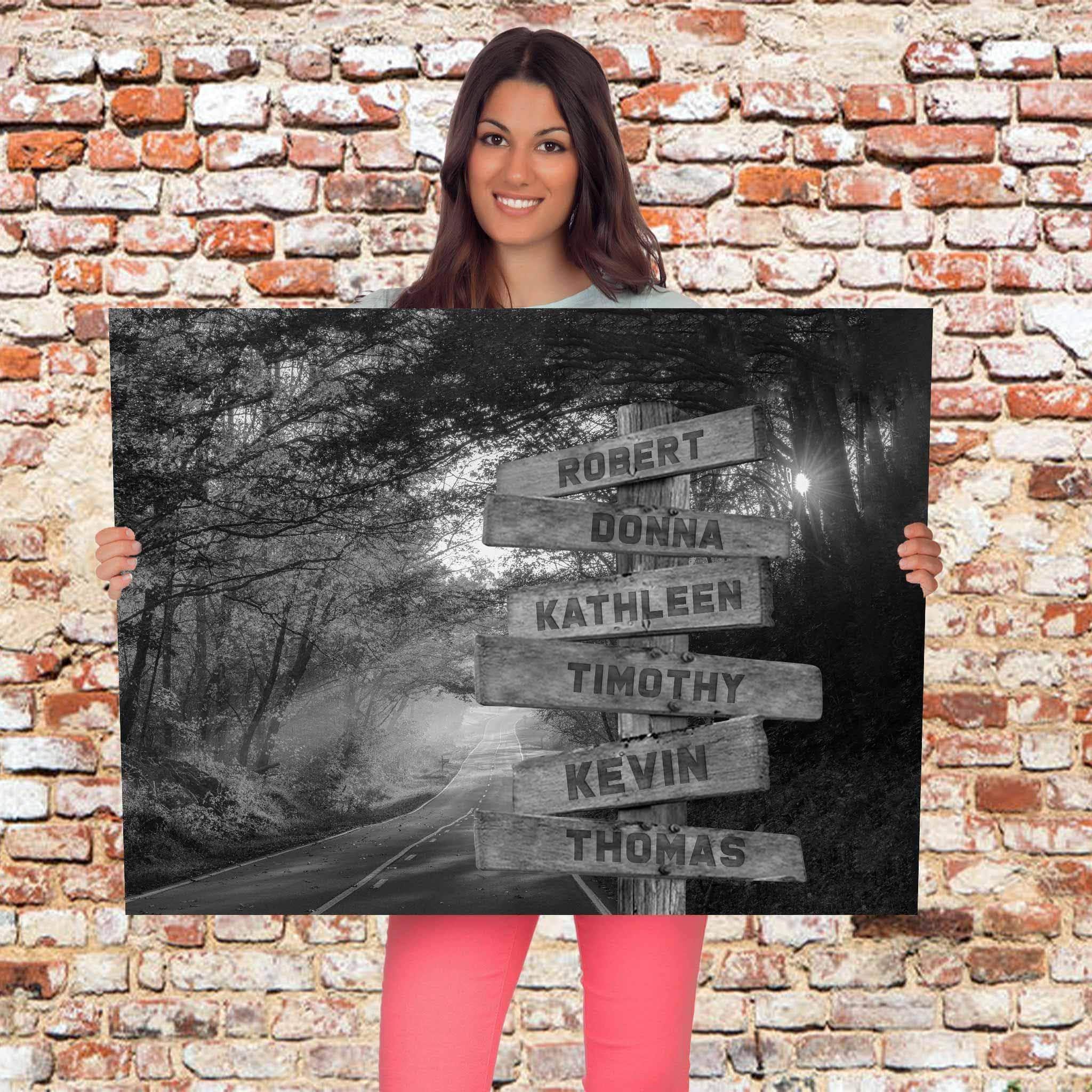 Autumn Road v1 Black & White Multiple Names Personalized Directional Sign CanvasCustomly Gifts