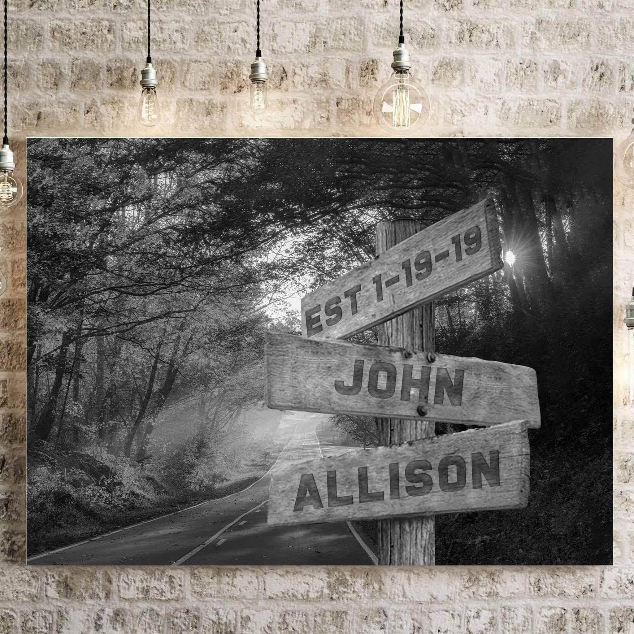 Autumn Road v1 Black & White Multiple Names Personalized Directional Sign CanvasCustomly Gifts
