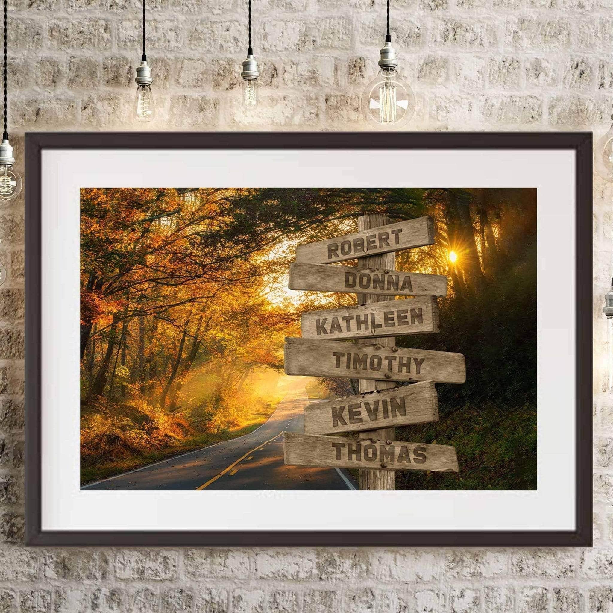 Autumn Road v1 Color Multiple Names Personalized Directional Sign PosterCustomly Gifts
