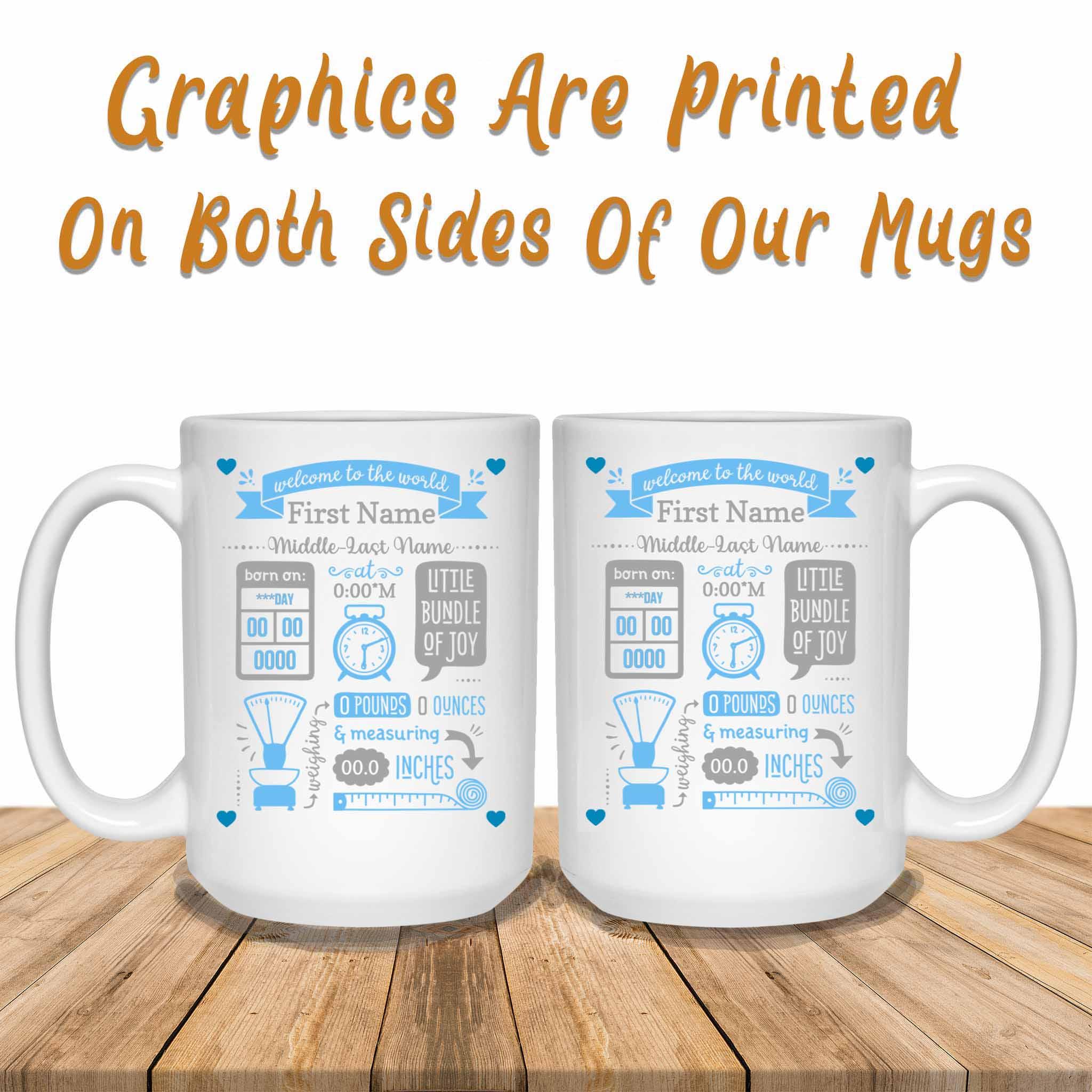 Baby Birth Stats Announcement Blue-Grey Clock Scale Tape Measure Personalized Coffee MugCustomly Gifts