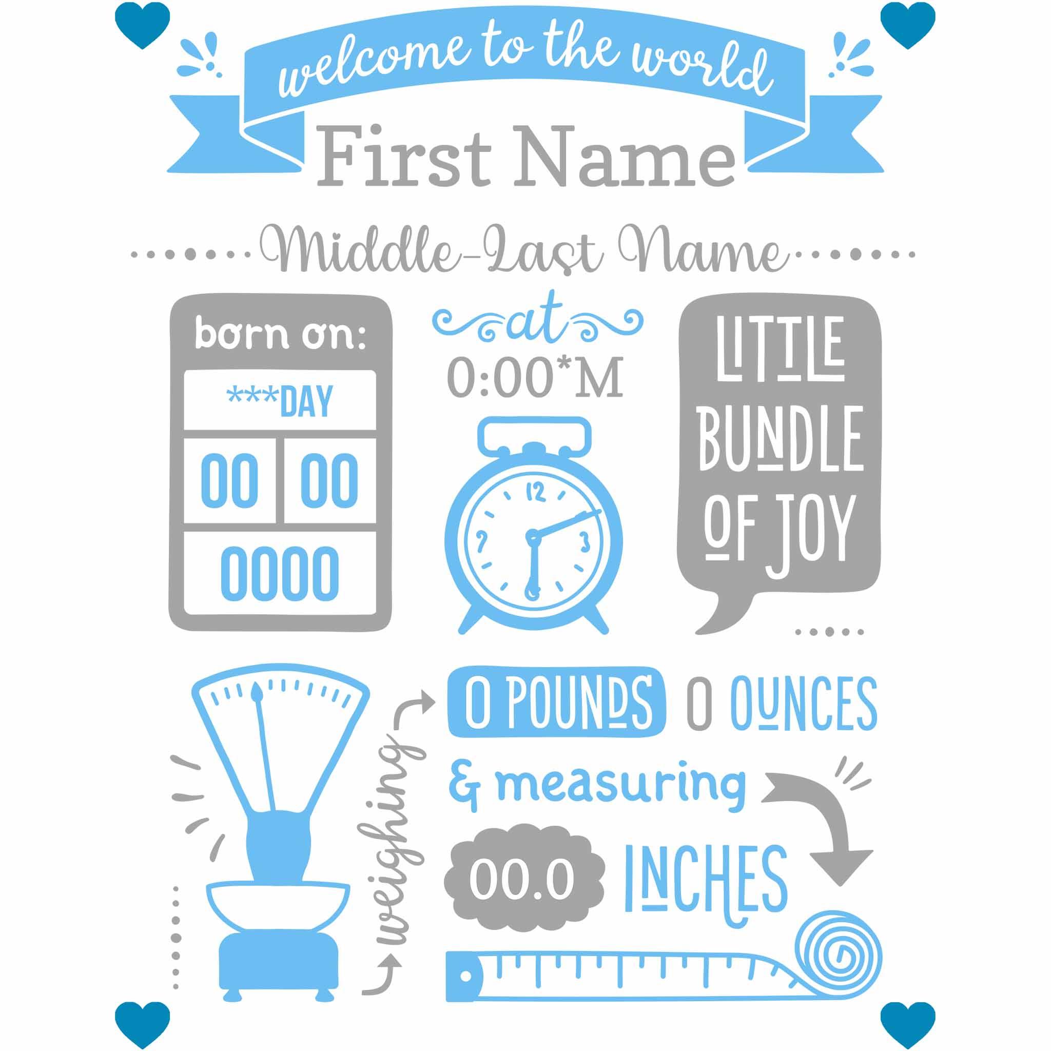 Baby Birth Stats Announcement Blue-Grey Clock Scale Tape Measure Personalized Coffee MugCustomly Gifts