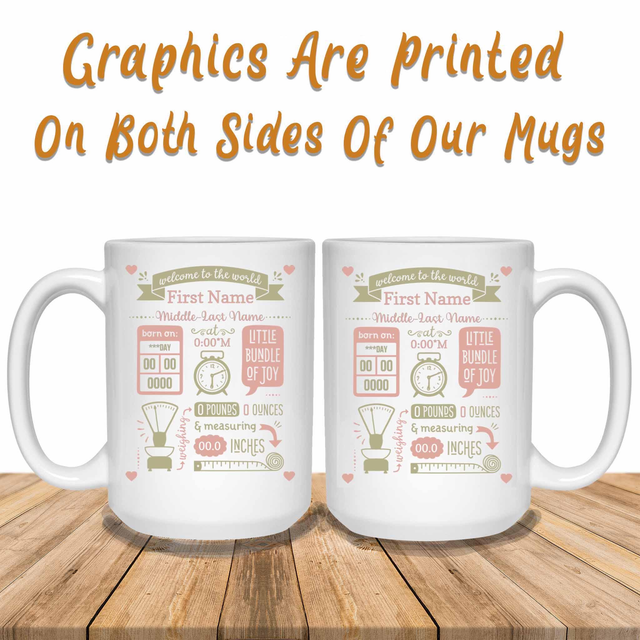 Baby Birth Stats Announcement Peach-Olive Clock Scale Tape Measure Personalized Coffee MugCustomly Gifts