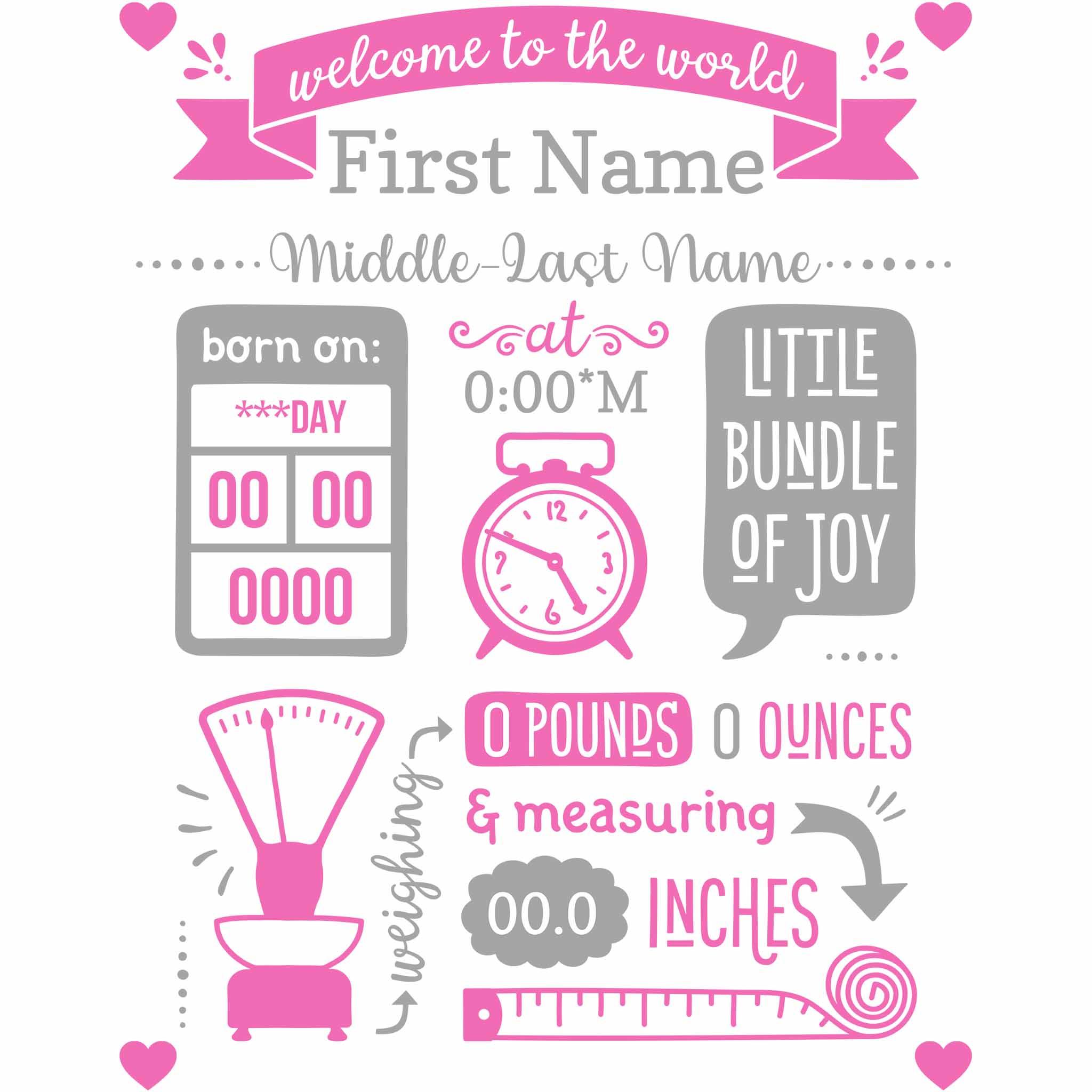 Baby Birth Stats Announcement Pink-Grey Clock Scale Tape Measure Personalized Coffee MugCustomly Gifts