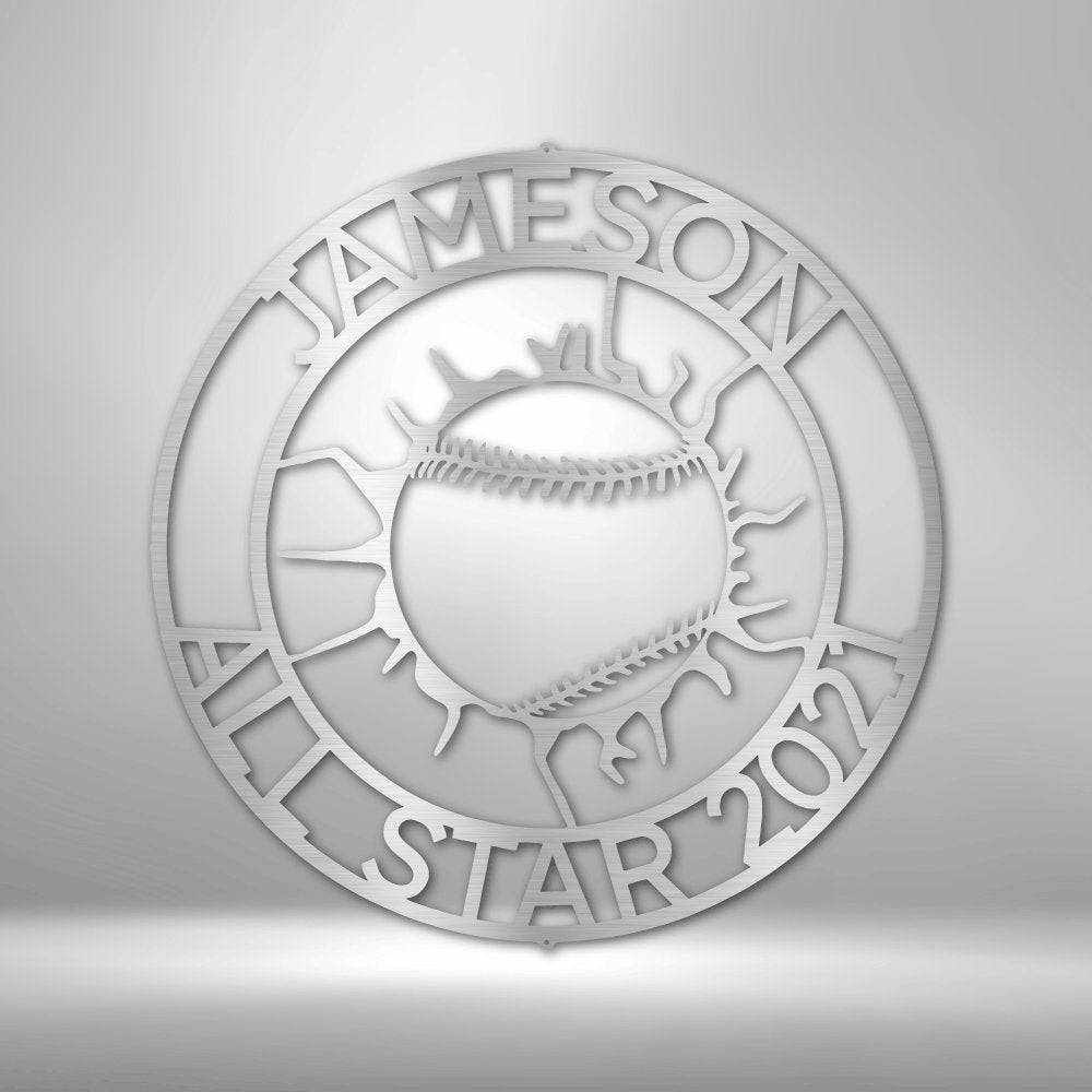 Ball Wall Baseball Personalized Name Text Steel SignCustomly Gifts