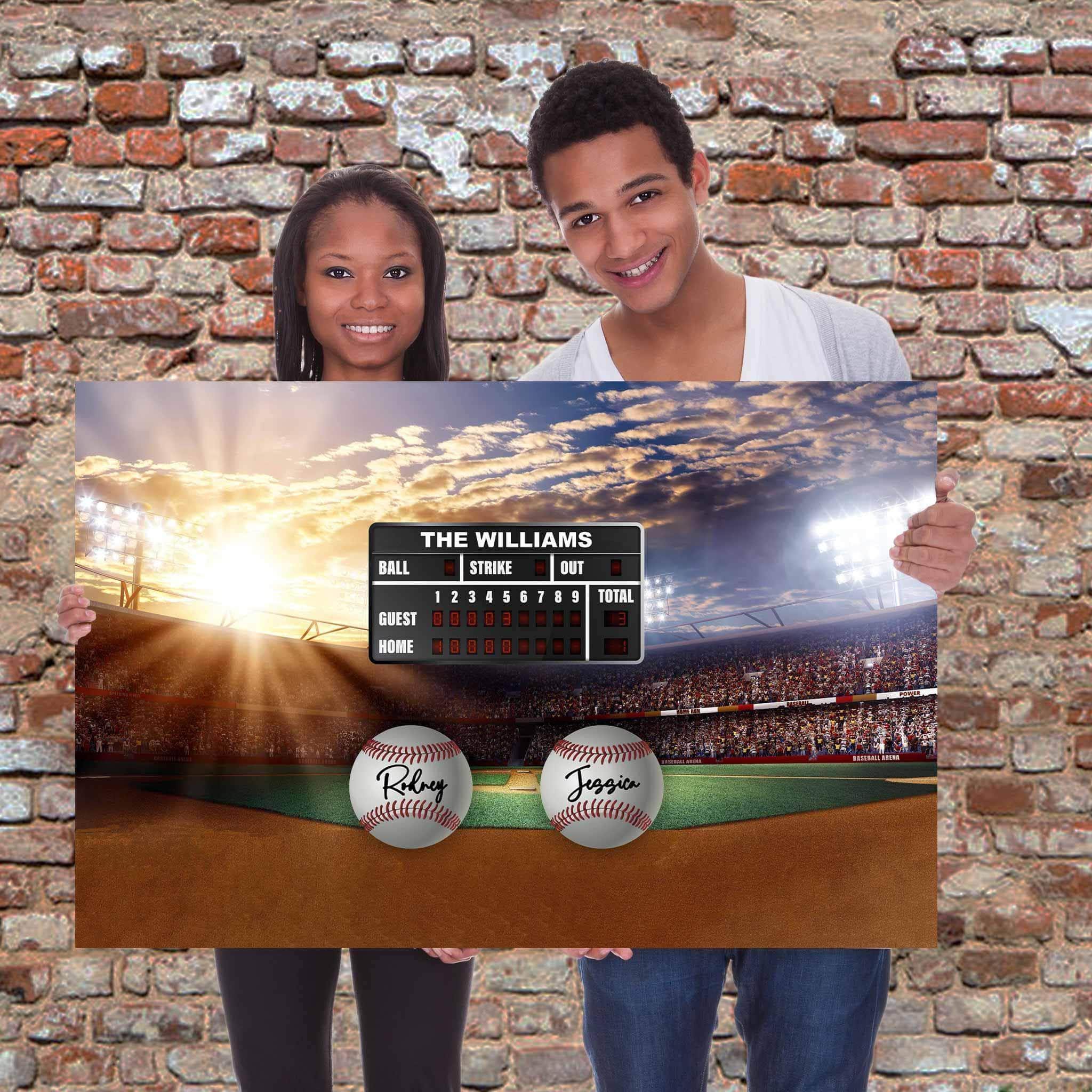 Baseball Stadium V1 Multiple Names Personalized Baseballs And Scoreboard Sign CanvasCustomly Gifts