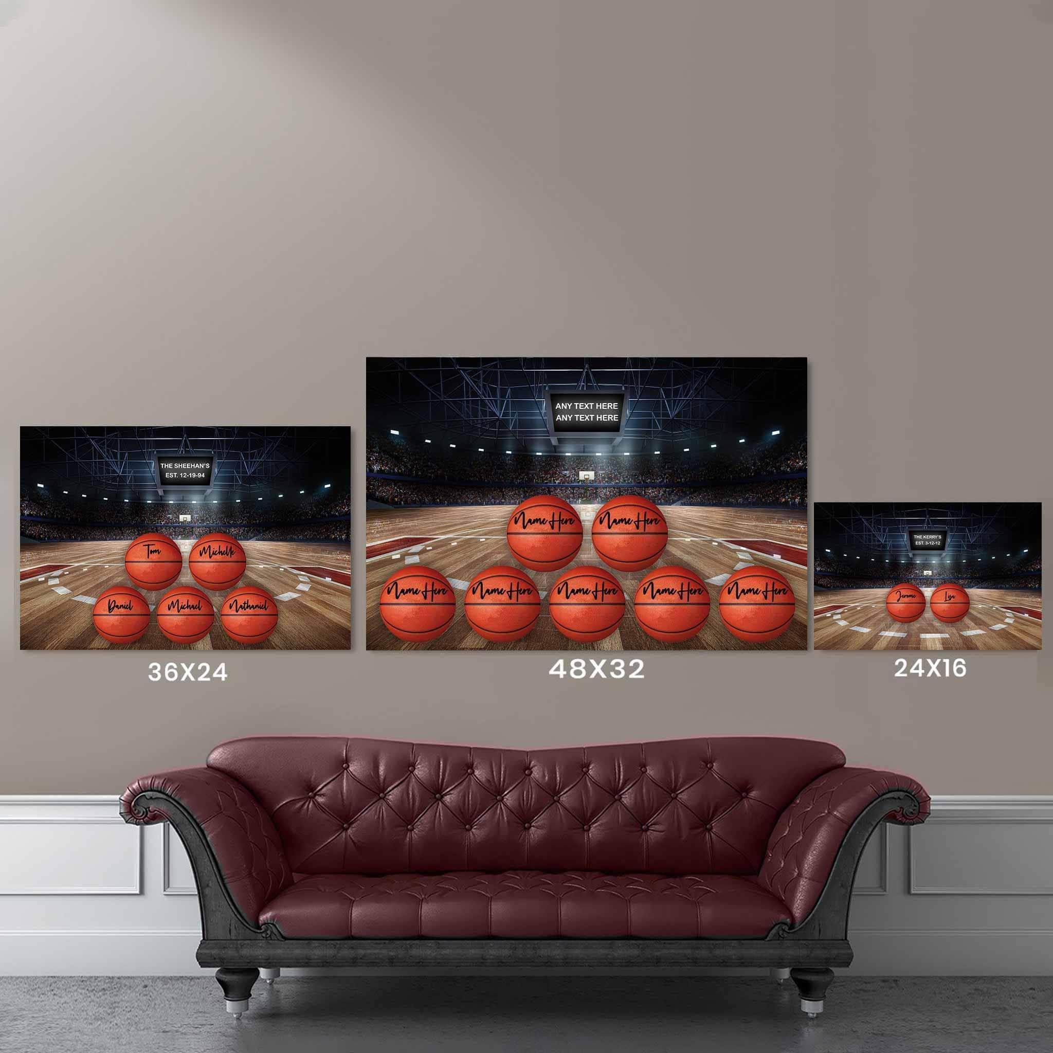 Basketball Arena V1 Multiple Names Personalized Basketballs And Scoreboard Sign CanvasCustomly Gifts