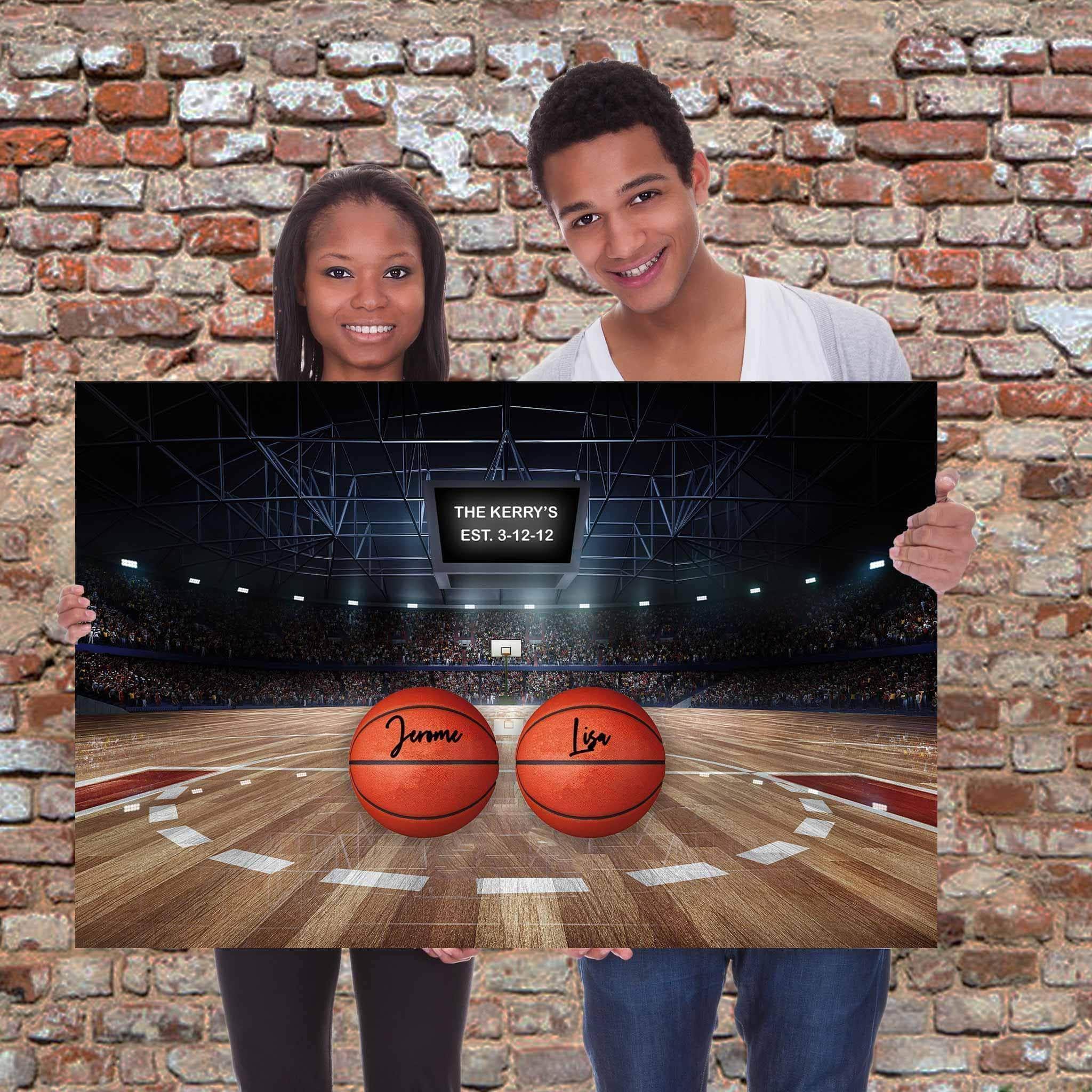 Basketball Arena V1 Multiple Names Personalized Basketballs And Scoreboard Sign CanvasCustomly Gifts