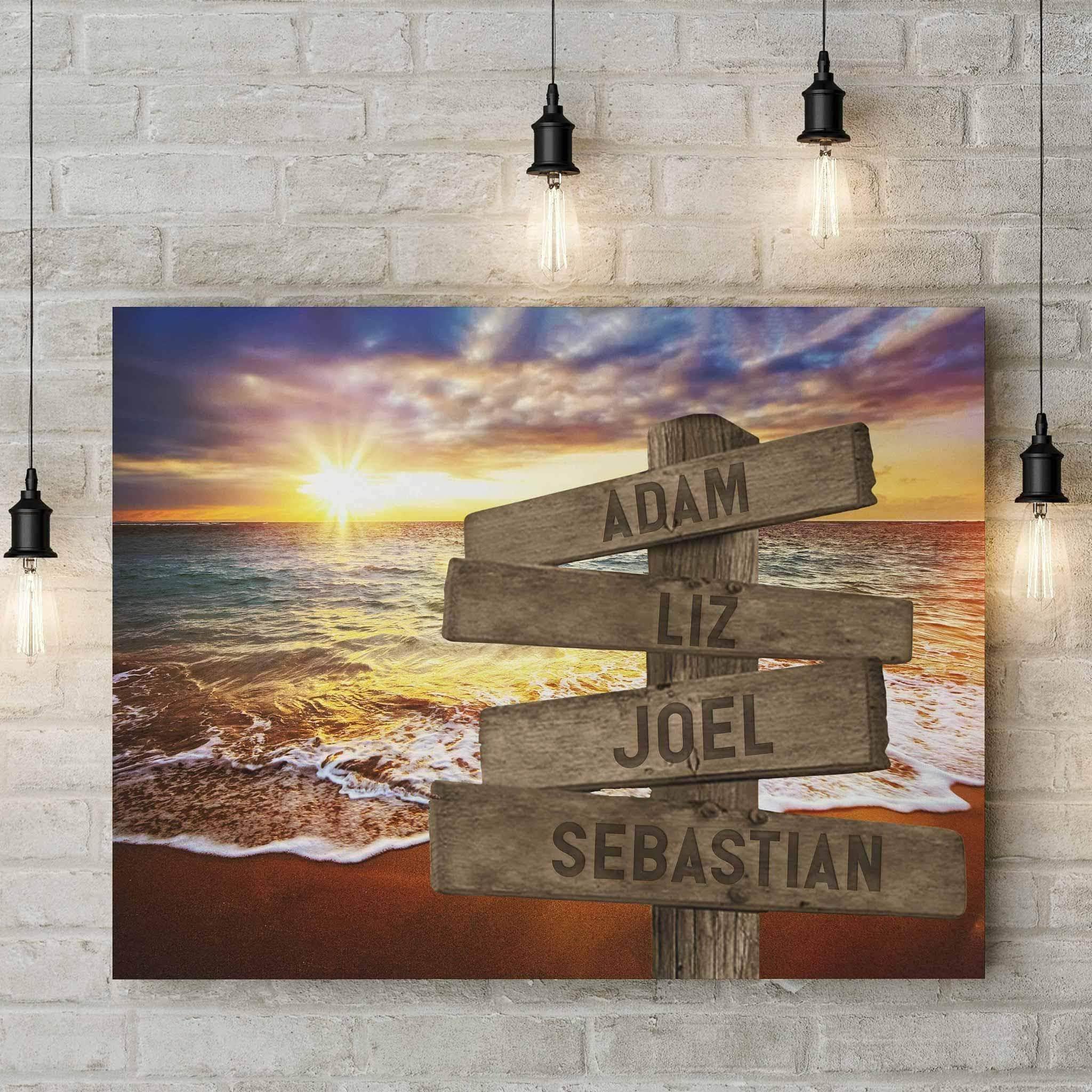 Beach Ocean Sunset v1 Color Multiple Names Personalized Directional Sign CanvasCustomly Gifts