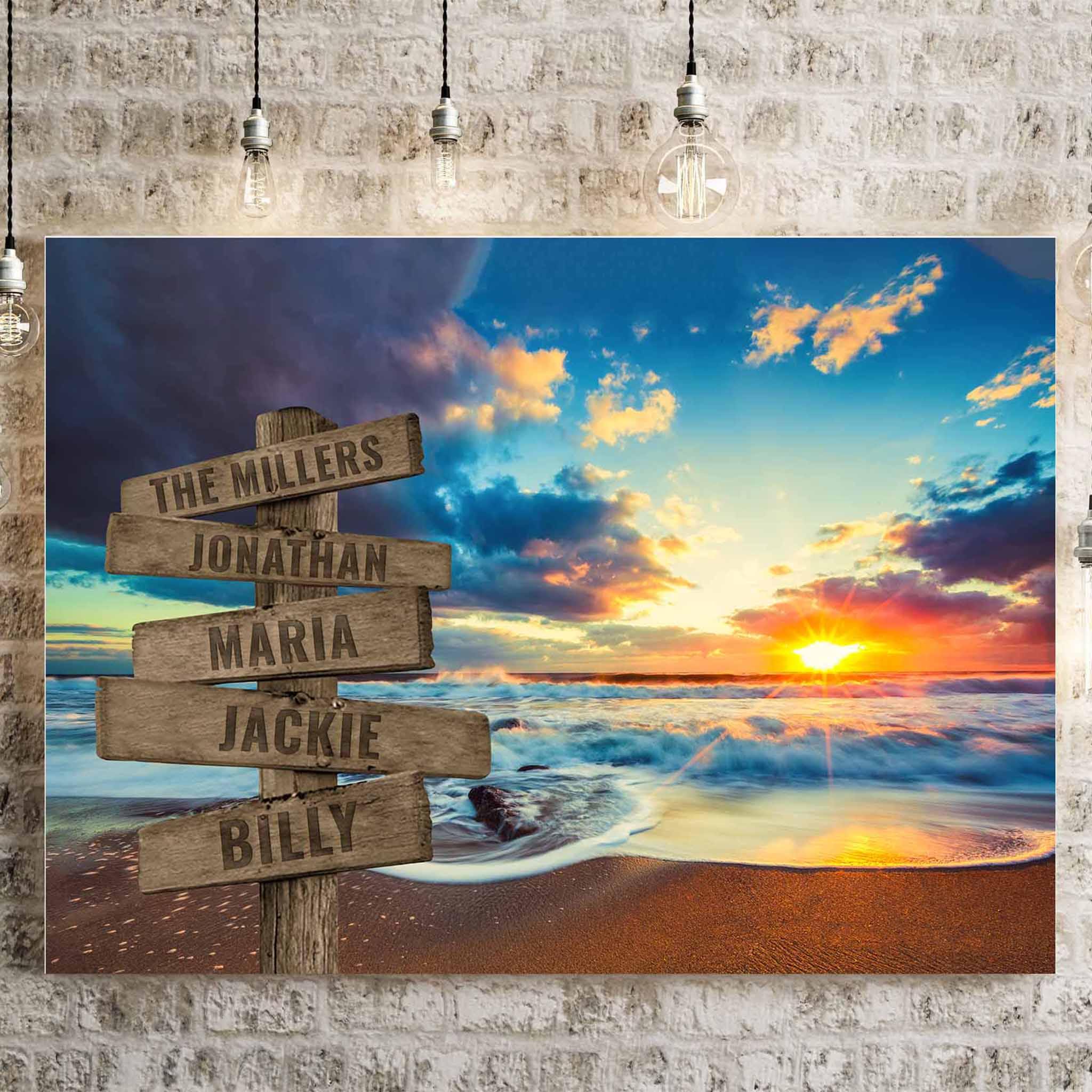 Beach Ocean Sunset v2 Color Multiple Names Personalized Directional Sign CanvasCustomly Gifts