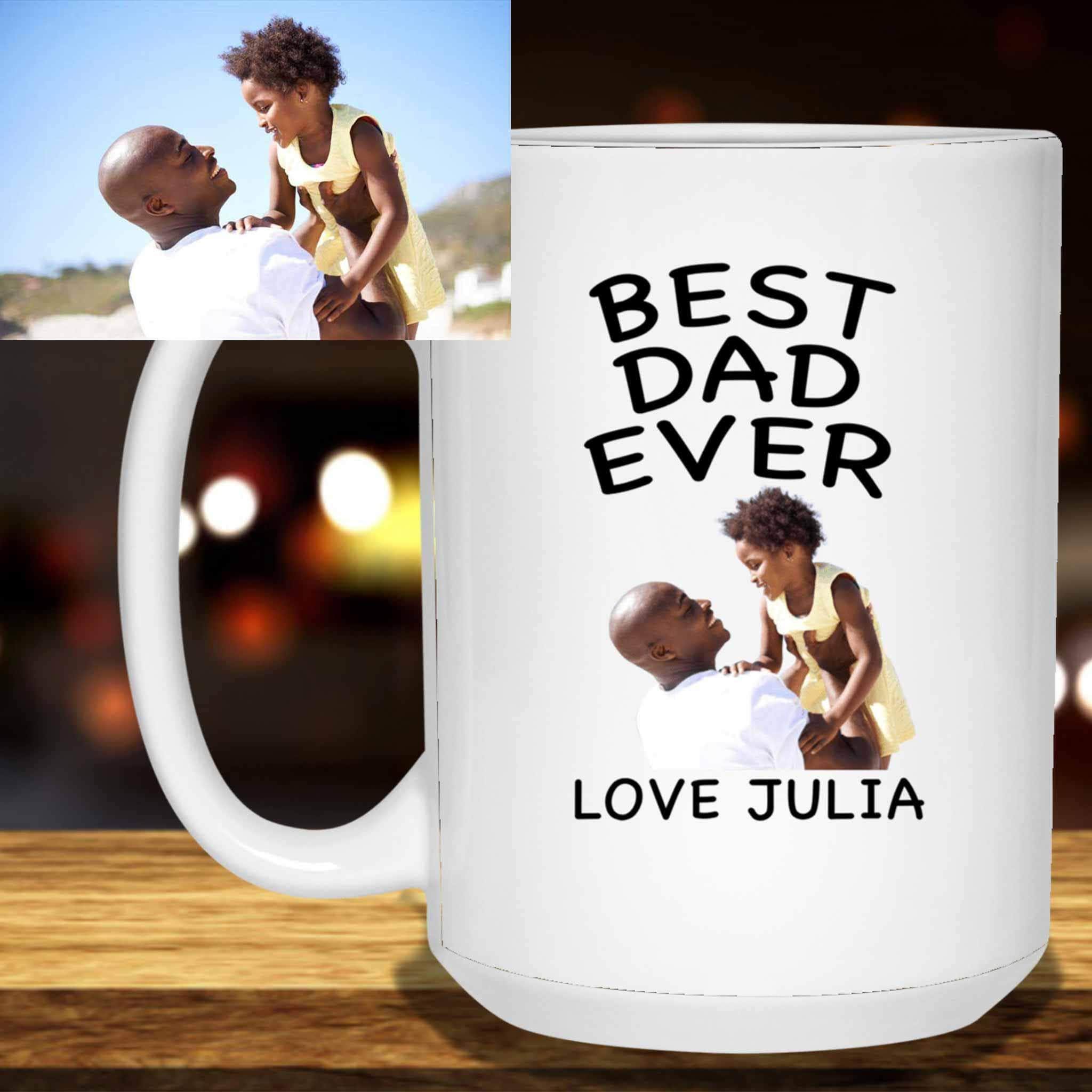 Best Dad Ever With Your Kid's Picture Custom Personalized Text White Coffee MugsCustomly Gifts