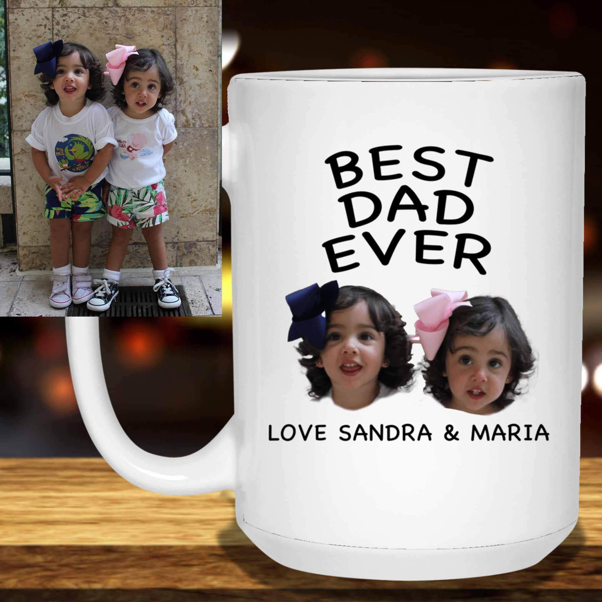 Best Dad Ever With Your Kid's Picture Custom Personalized Text White Coffee MugsCustomly Gifts