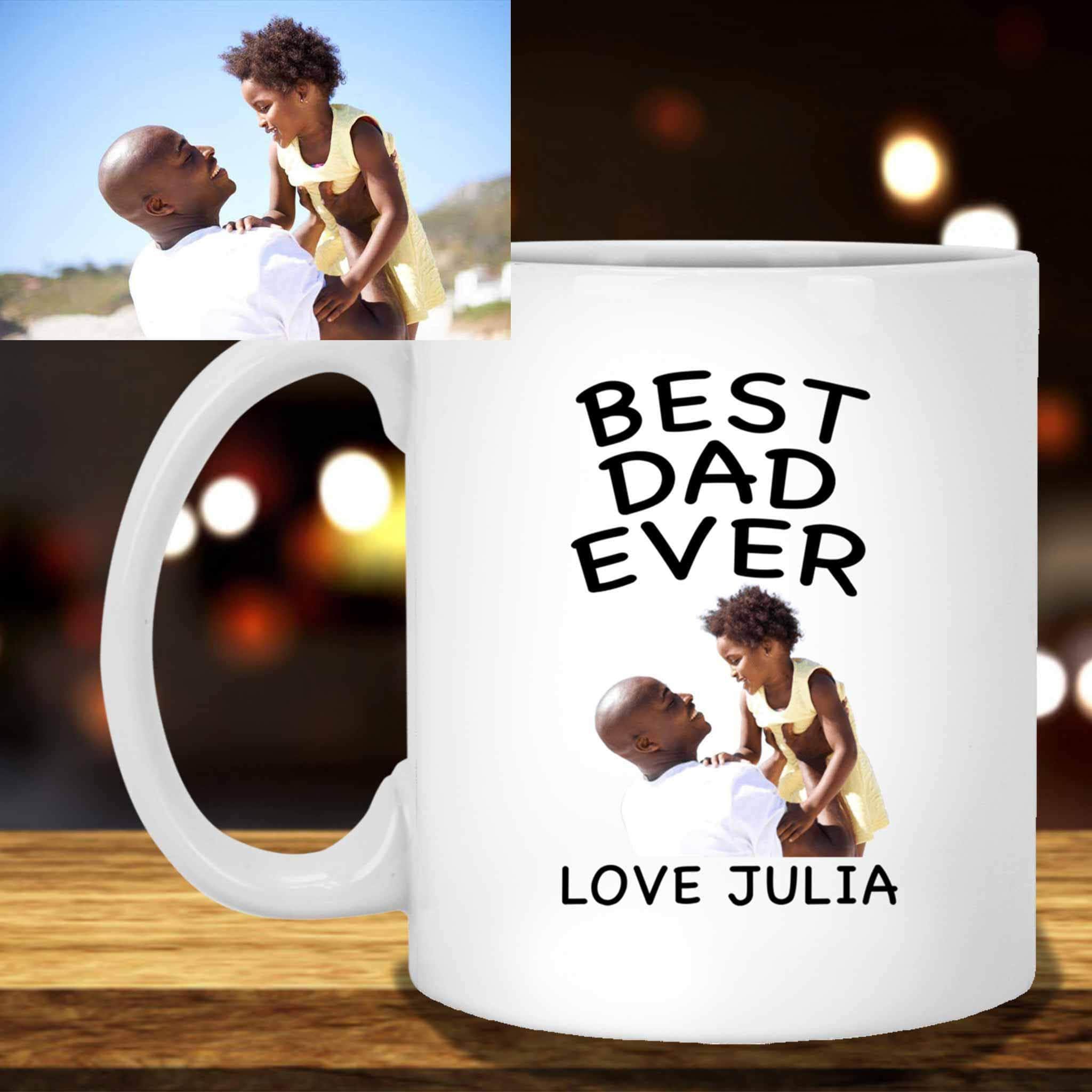 Best Dad Ever With Your Kid's Picture Custom Personalized Text White Coffee MugsCustomly Gifts