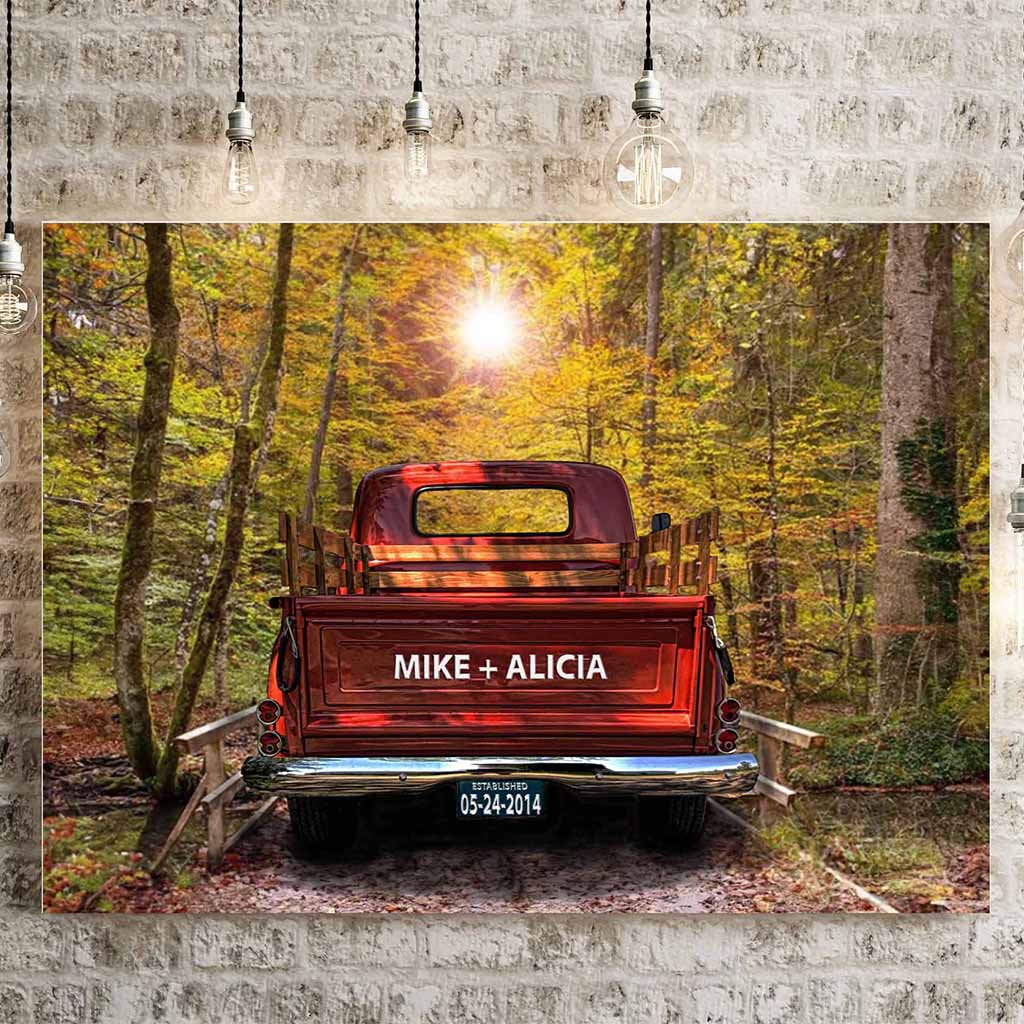 Bridge Over Creek Vintage Truck Full Color Personalized CanvasCustomly Gifts