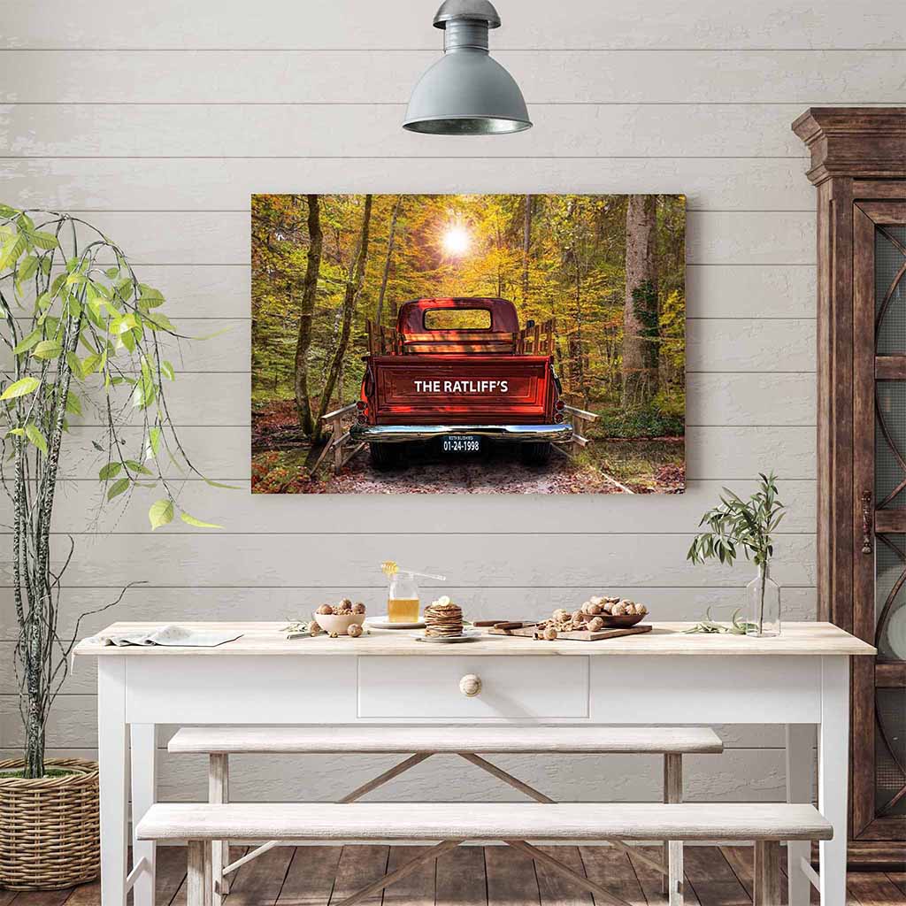 Bridge Over Creek Vintage Truck Full Color Personalized CanvasCustomly Gifts