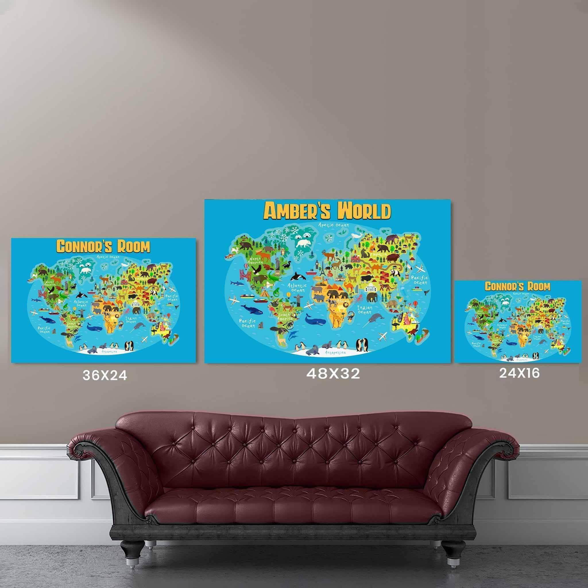 Cartoon World Map v1 Kids Personalized CanvasCustomly Gifts