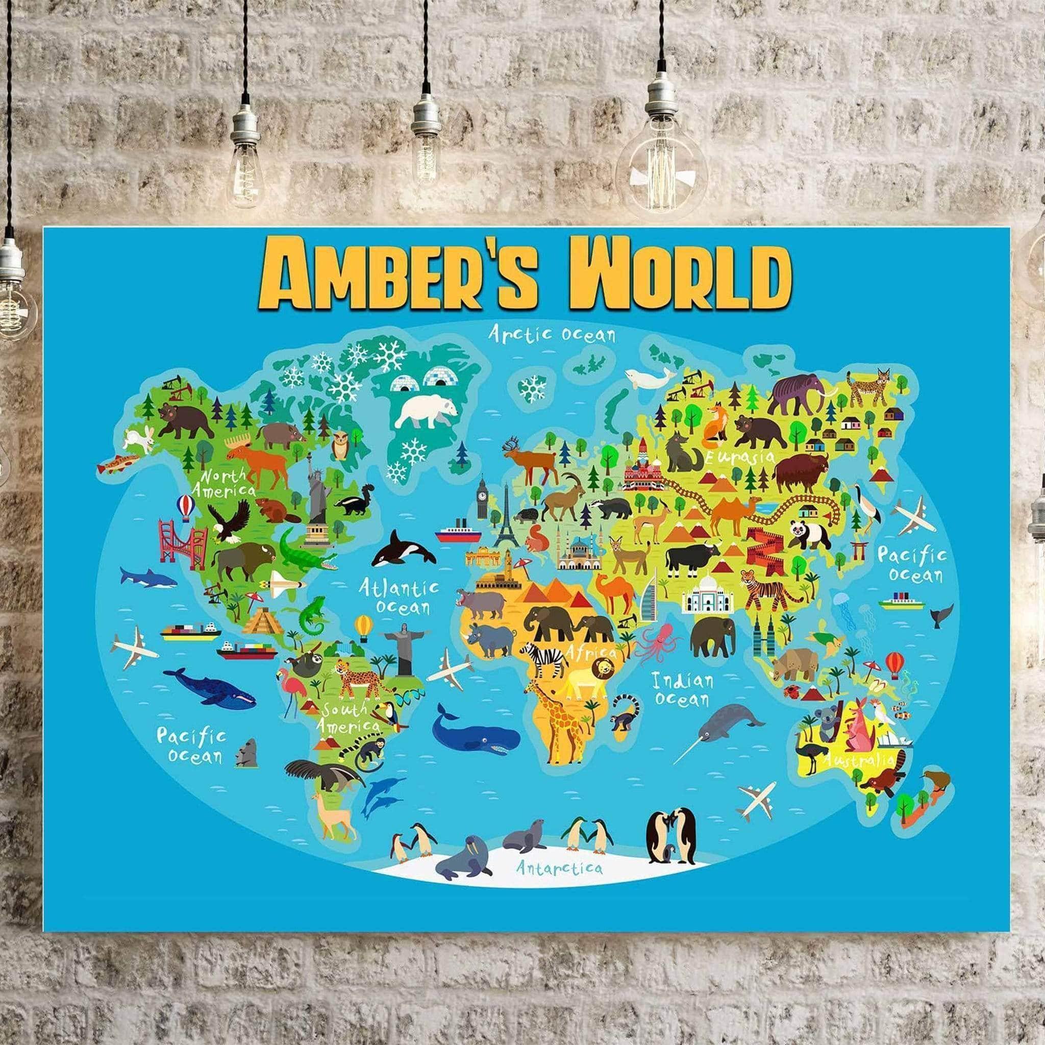 Cartoon World Map v1 Kids Personalized CanvasCustomly Gifts