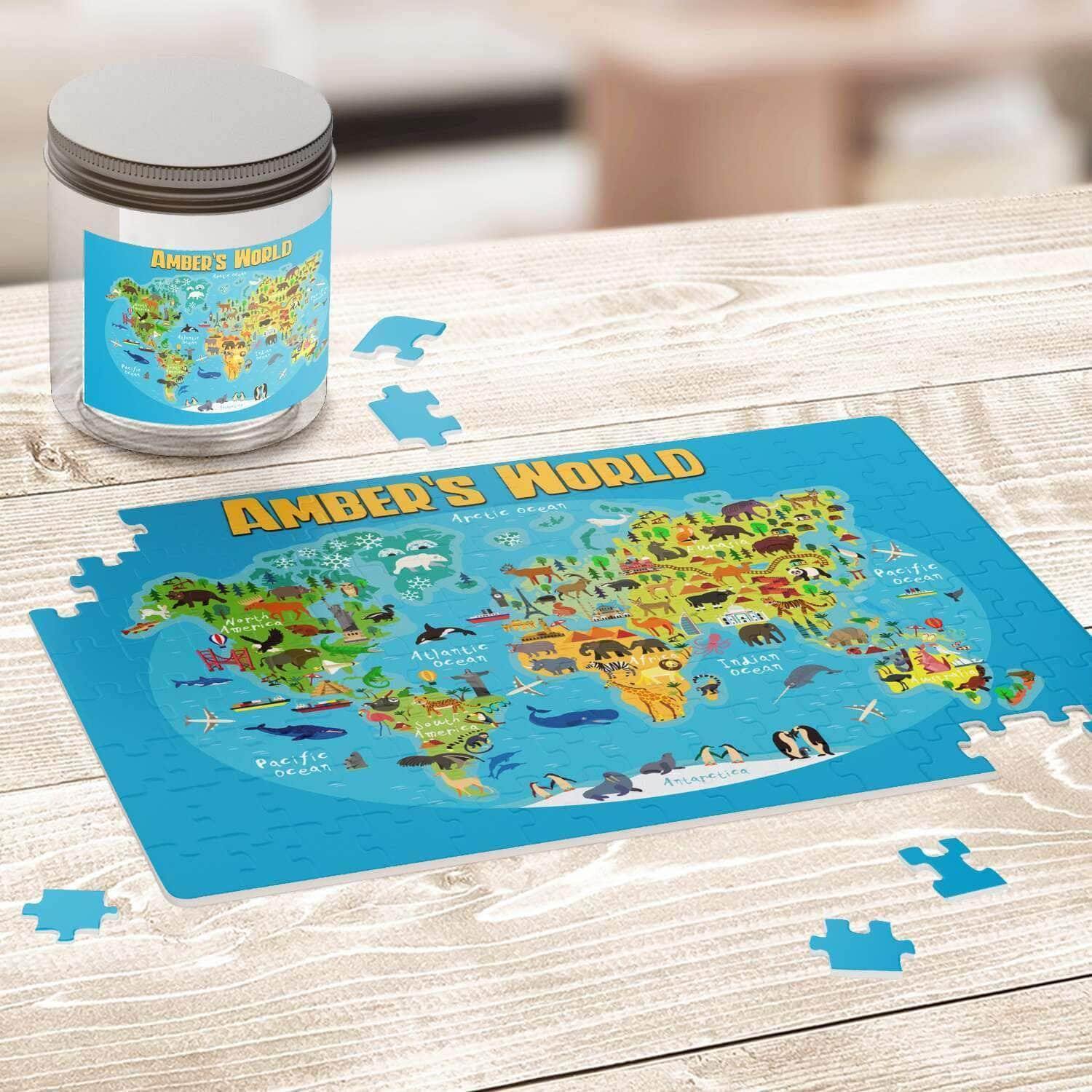 Cartoon World Map v1 Kids Personalized Premium 252 Piece Jigsaw PuzzleCustomly Gifts