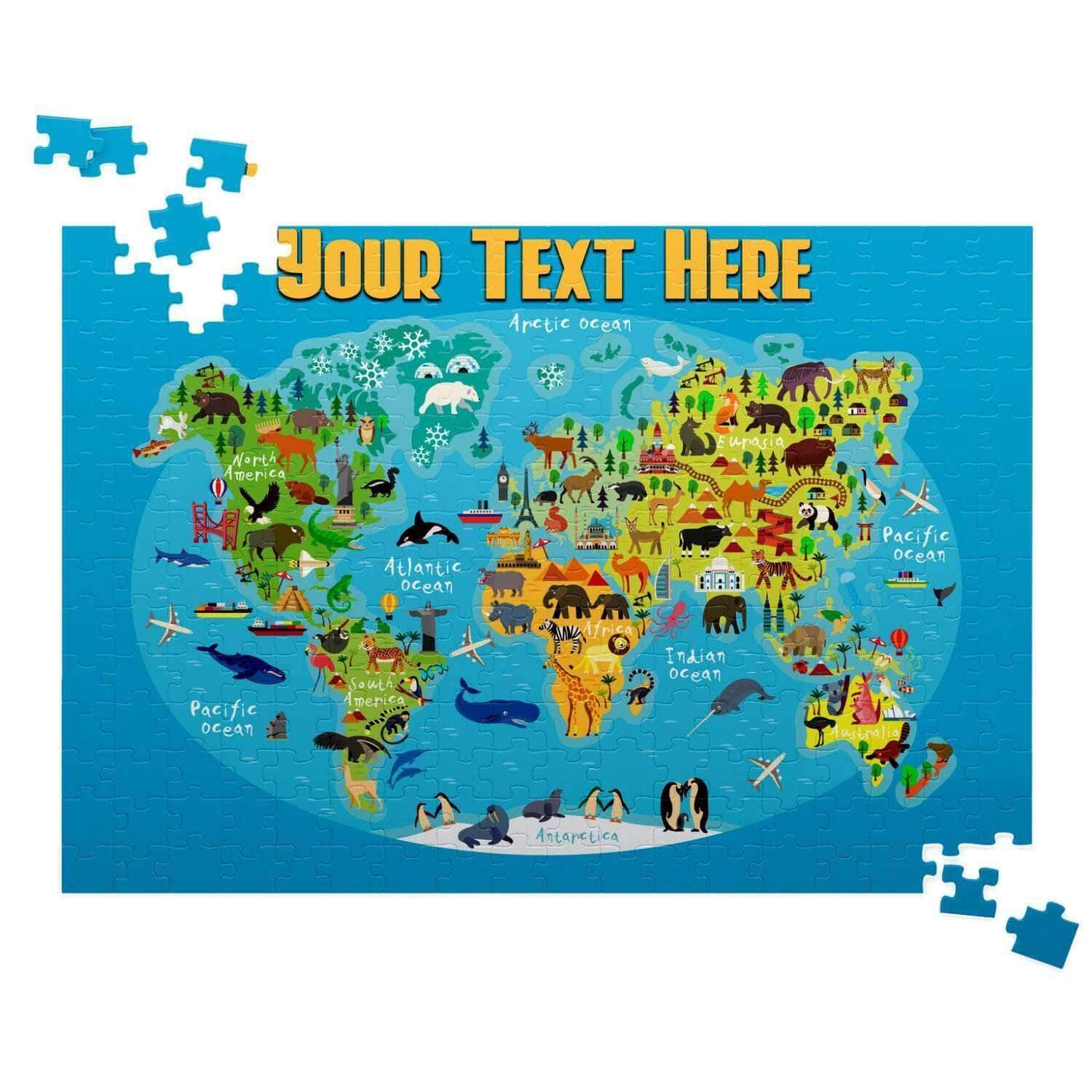 Cartoon World Map v1 Kids Personalized Premium 252 Piece Jigsaw PuzzleCustomly Gifts