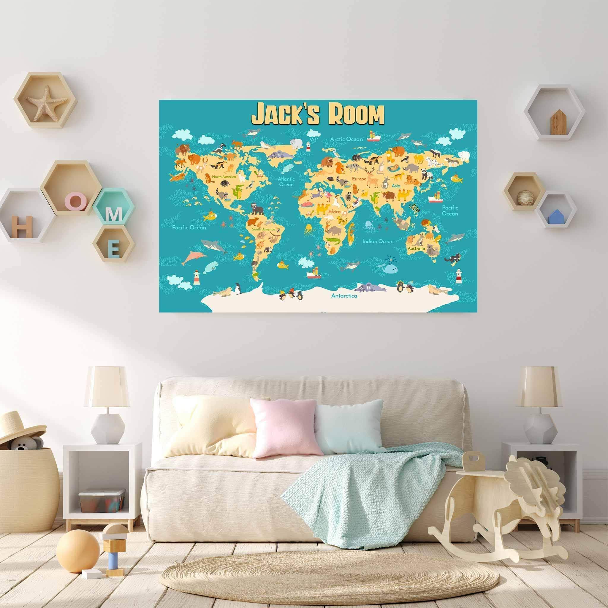 Cartoon World Map v2 Kids Personalized CanvasCustomly Gifts