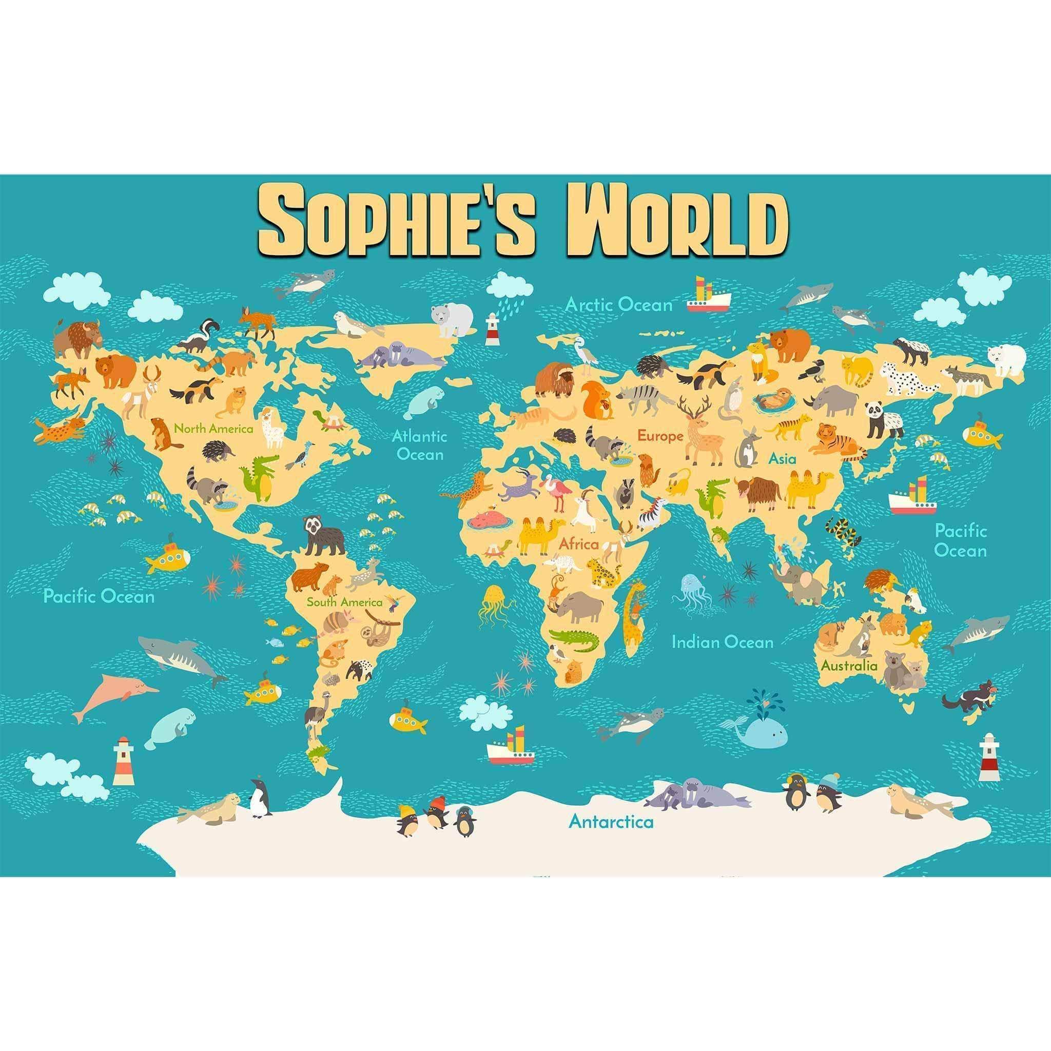 Cartoon World Map v2 Kids Personalized CanvasCustomly Gifts