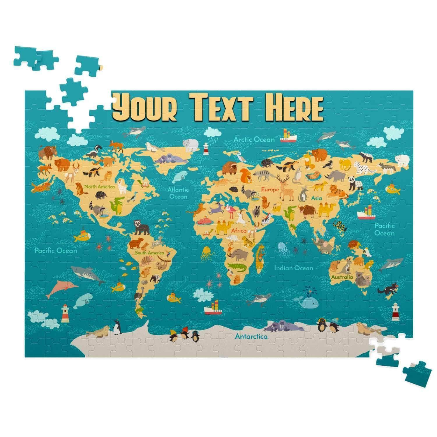 Cartoon World Map v2 Kids Personalized Premium 252 Piece Jigsaw PuzzleCustomly Gifts