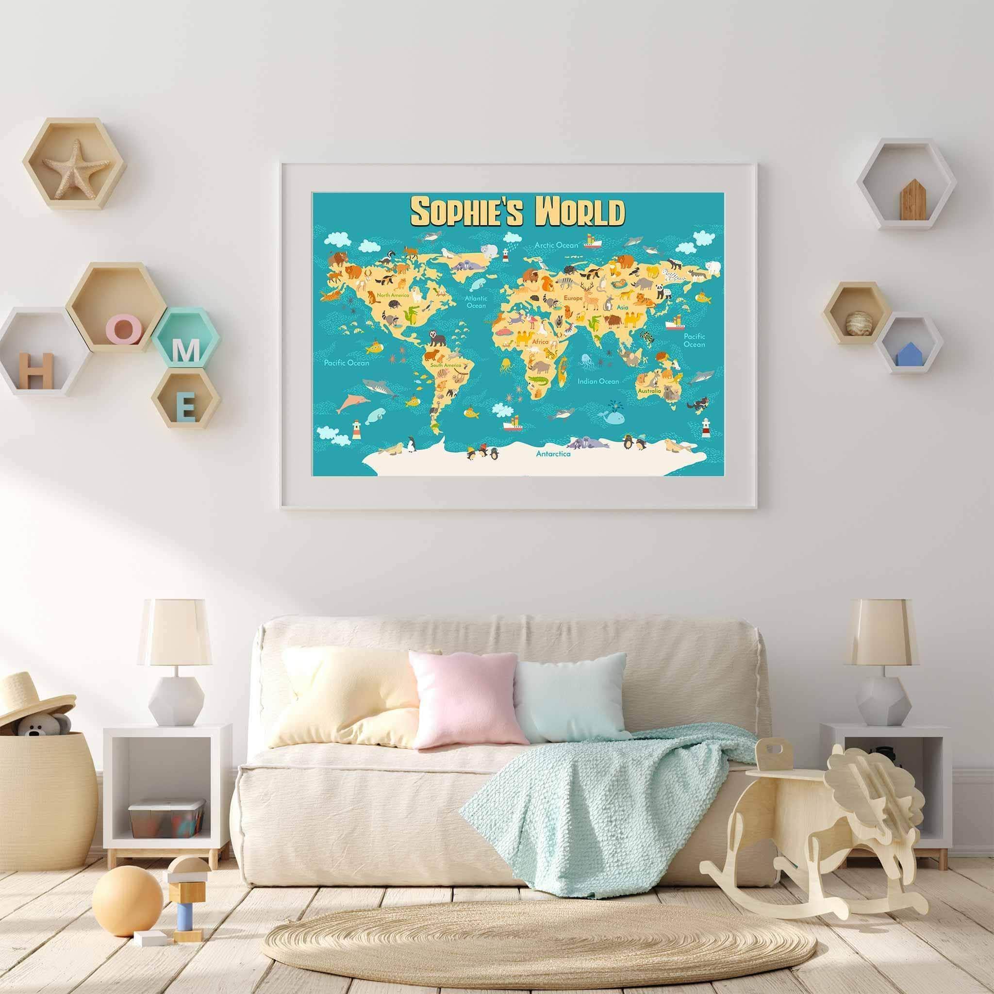 Cartoon World Map v2 Kids Personalized Premium PosterCustomly Gifts