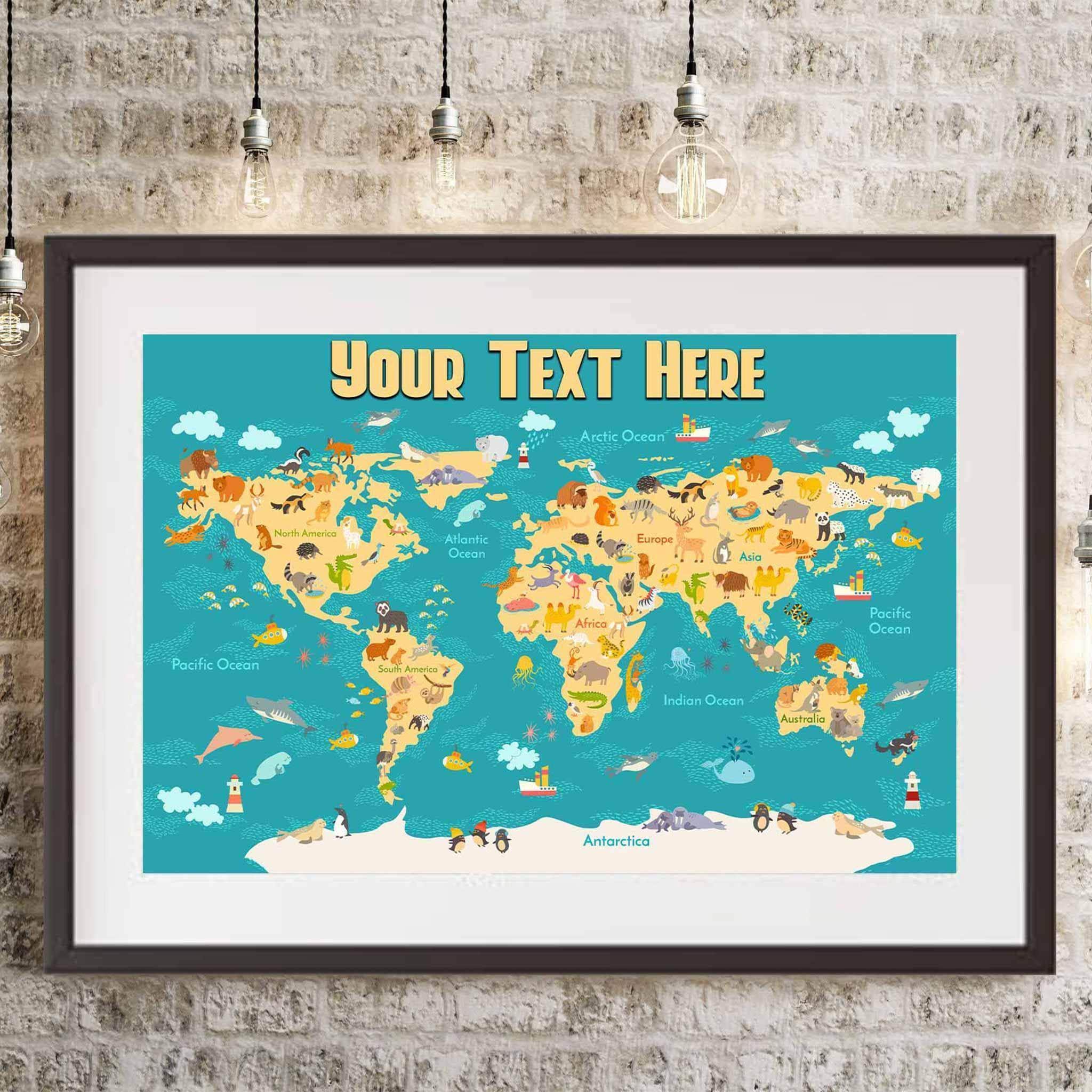 Cartoon World Map v2 Kids Personalized Premium PosterCustomly Gifts