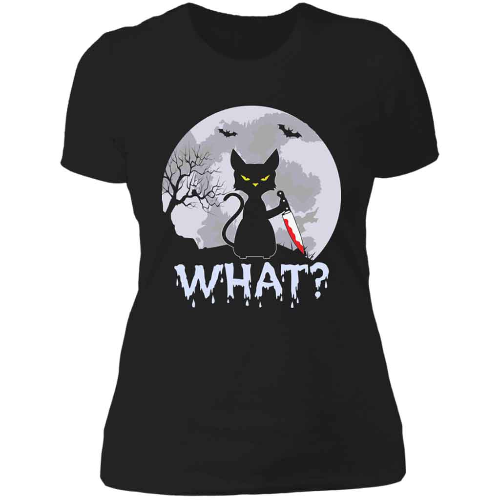 Cat What? Murderous Black Cat with Knife Ladies Black ShirtCustomly Gifts