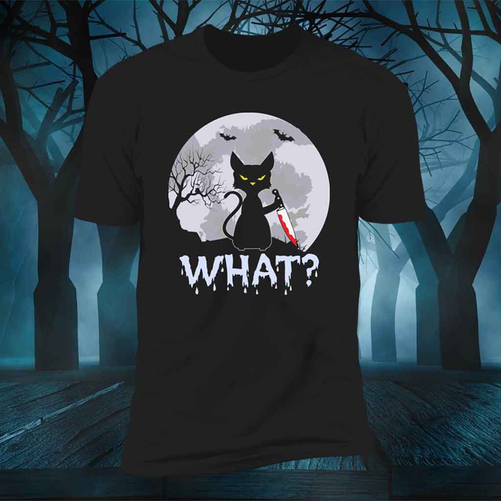 Cat What? Murderous Black Cat with Knife Men's Black ShirtCustomly Gifts