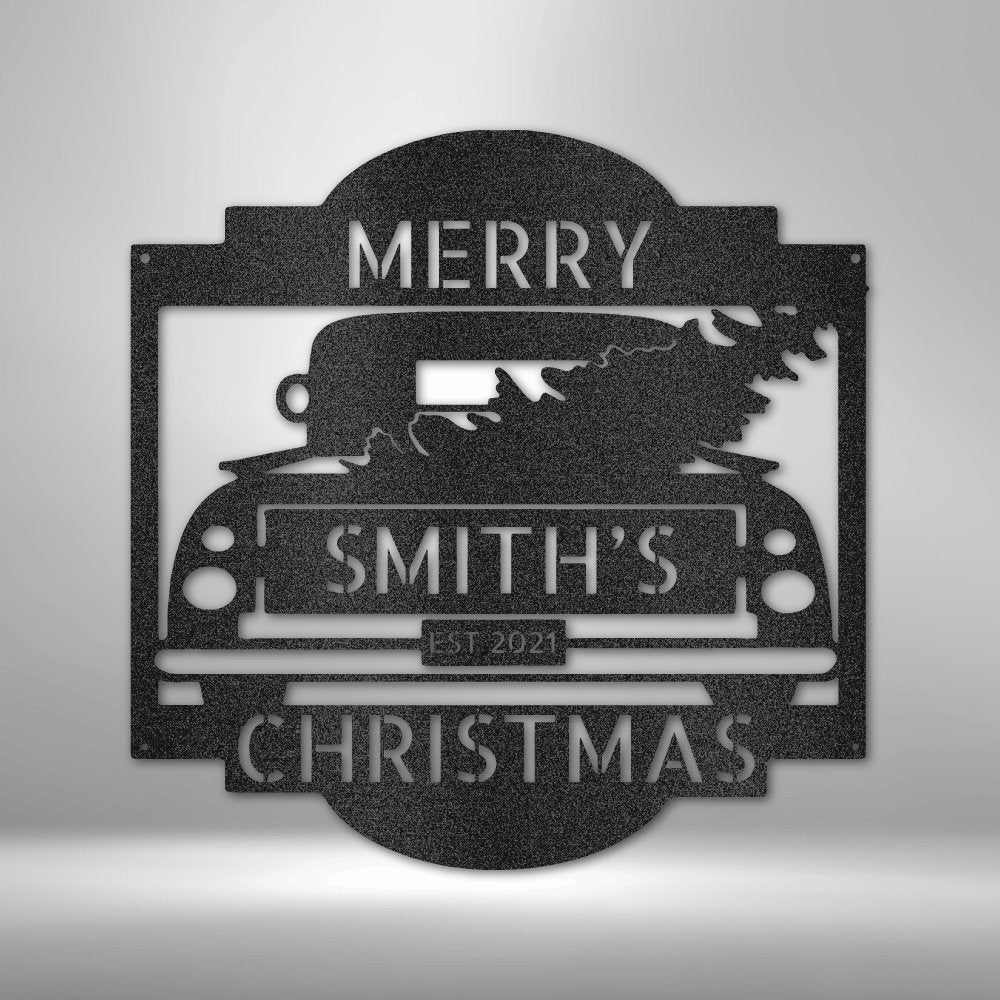 Christmas Truck Personalized Name Text Steel SignCustomly Gifts