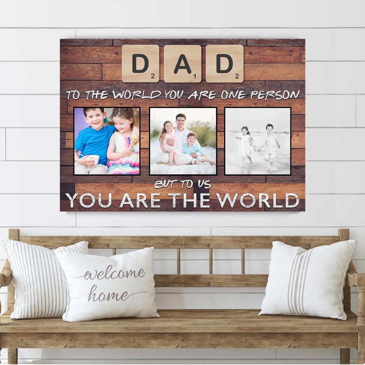 Dad Scrabble You Are The World Dark Wood Personalized Photo CanvasCustomly Gifts