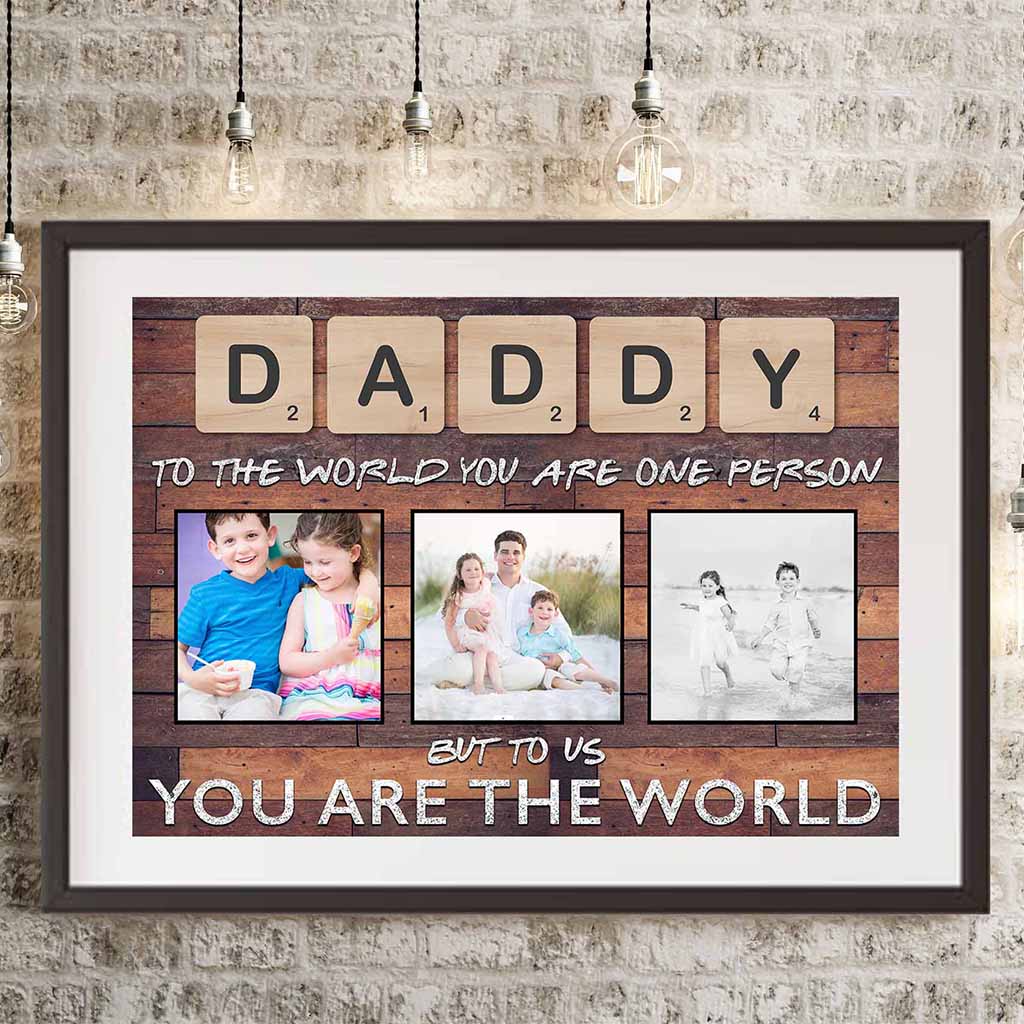 Daddy Scrabble You Are The World Dark Wood Personalized Photo PosterCustomly Gifts