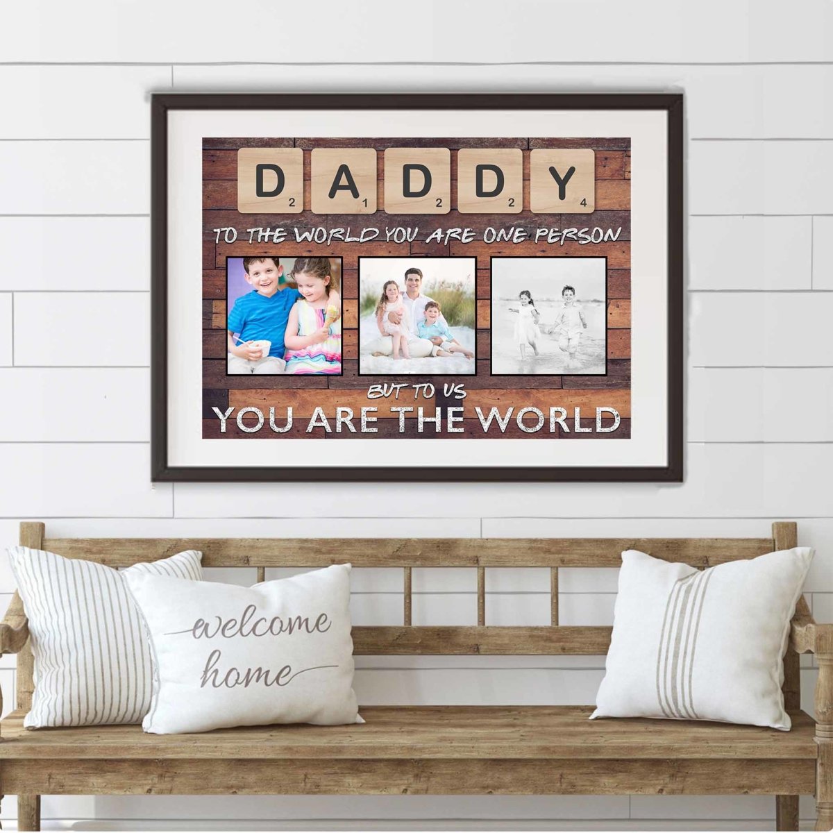 Daddy Scrabble You Are The World Dark Wood Personalized Photo PosterCustomly Gifts