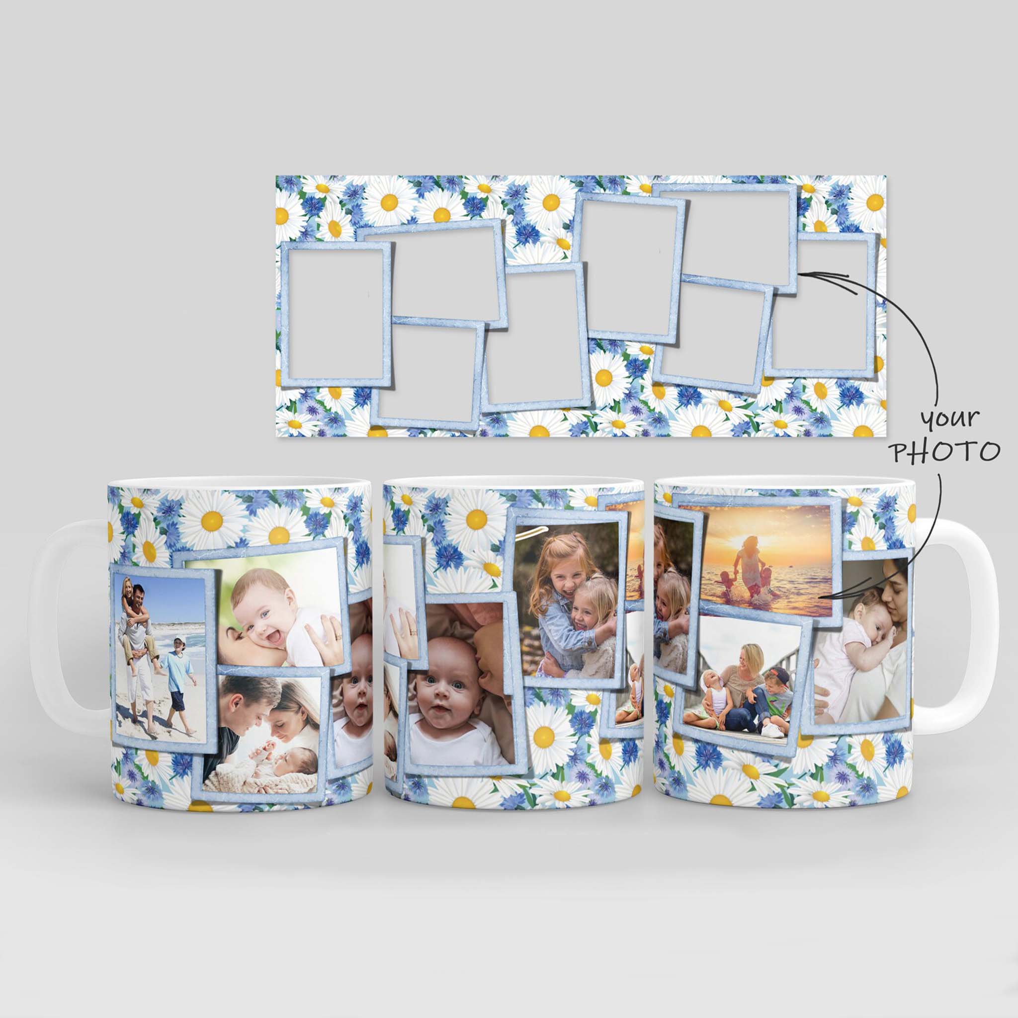 Daisies and Picture Frames Personalized Photo Coffee MugCustomly Gifts