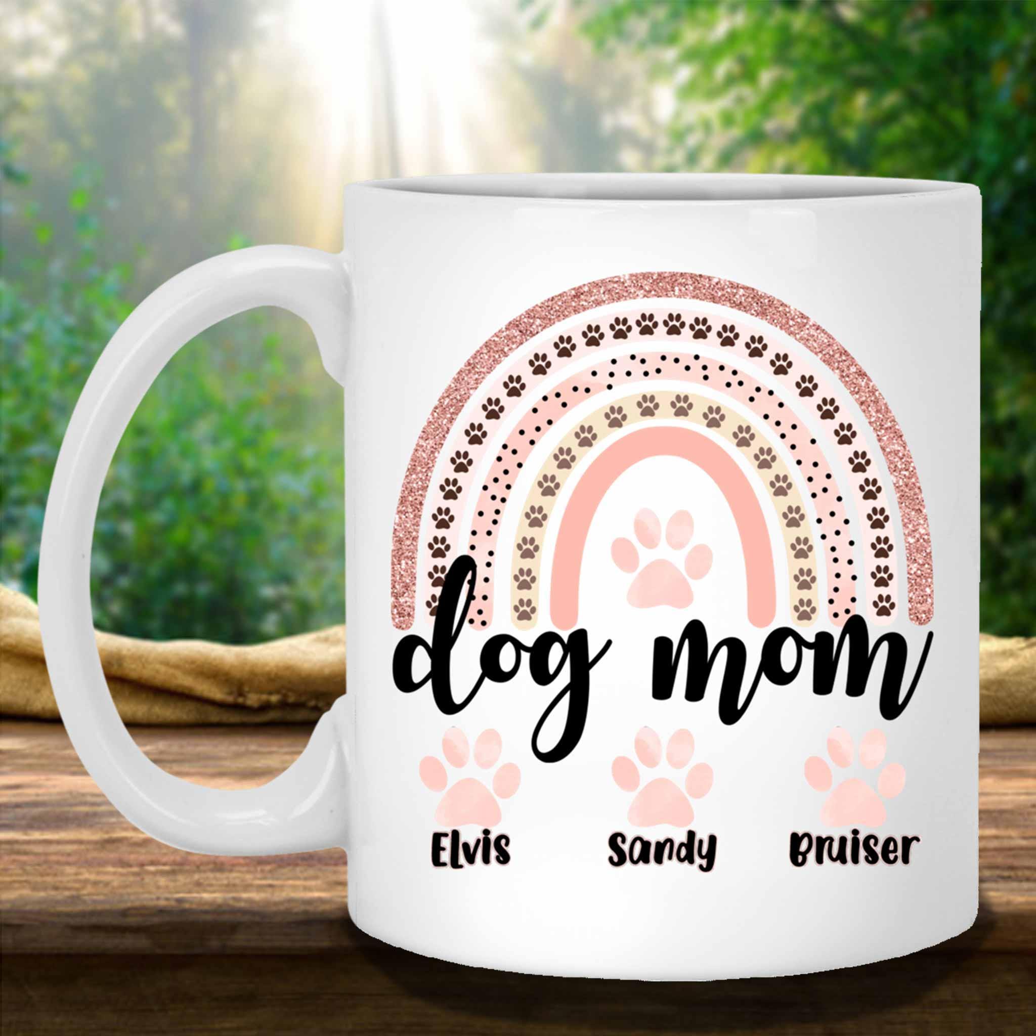 Dog Mom Rose Blush Rainbow Custom Personalized Coffee MugCustomly Gifts