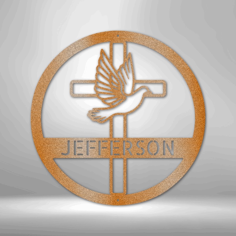 Dove and Cross Personalized Name Steel SignCustomly Gifts
