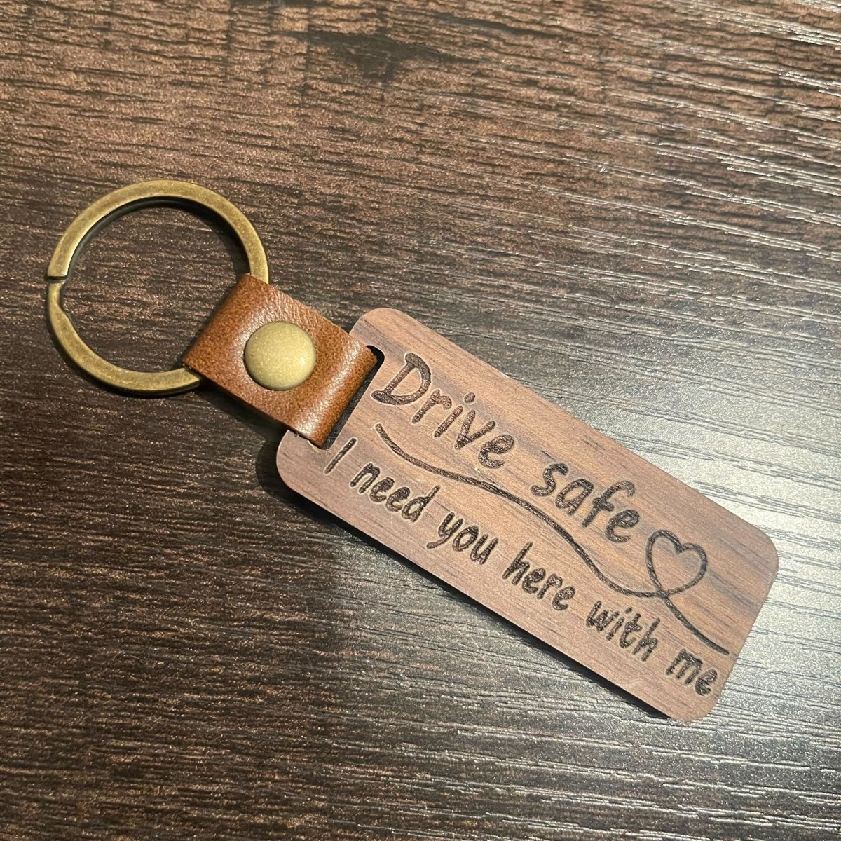 Drive Home Safe - Personalized Premium Walnut KeychainCustomly Gifts