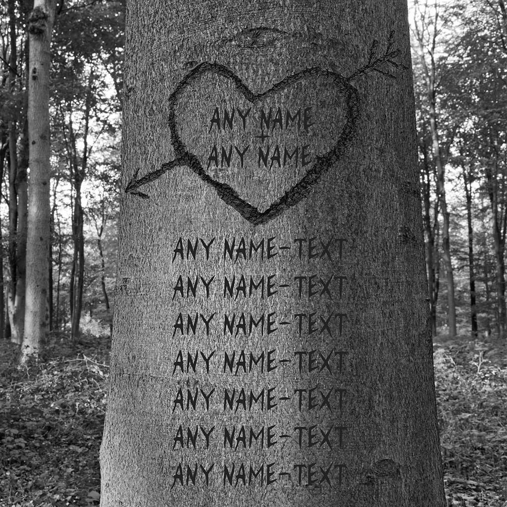 Family Tree Carved Names B&W With Heart Multiple Names Personalized CanvasCustomly Gifts