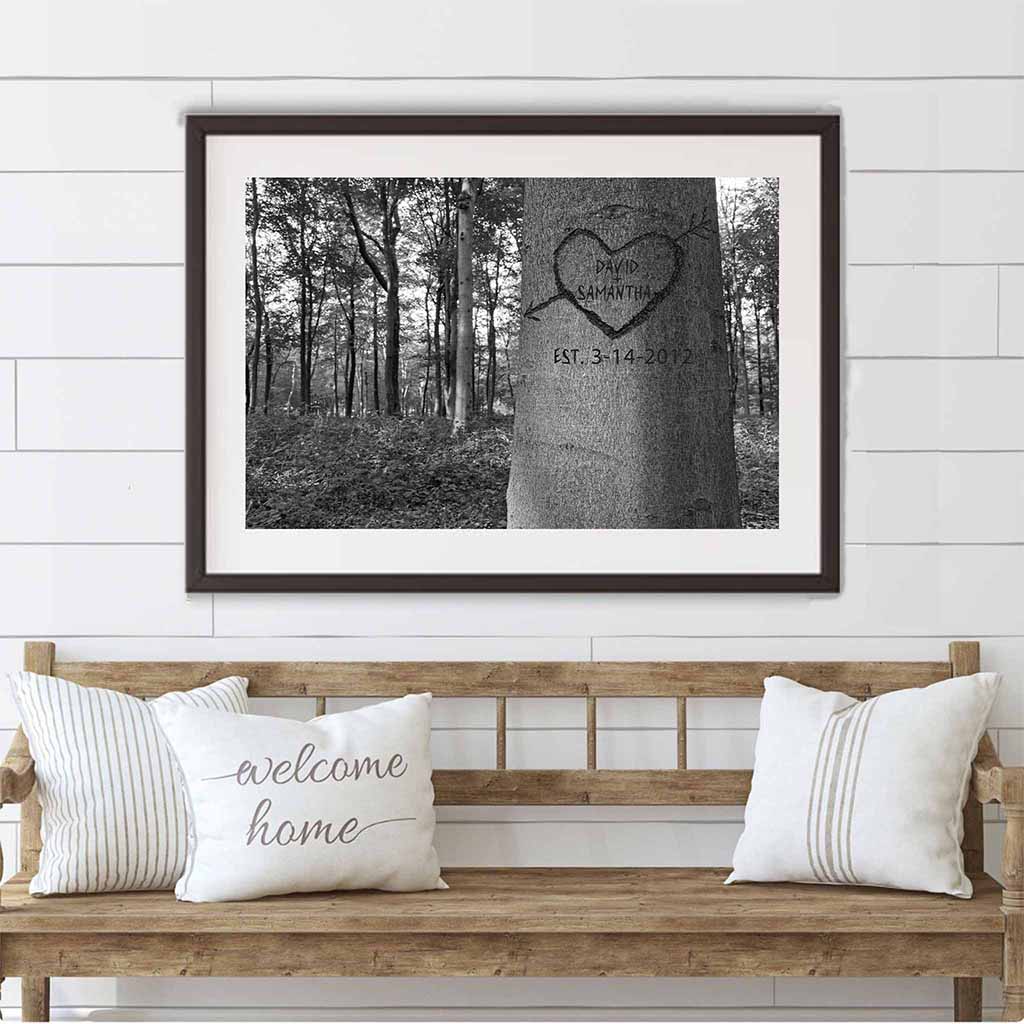 Family Tree Carved Names B&W With Heart Multiple Names Personalized PosterCustomly Gifts
