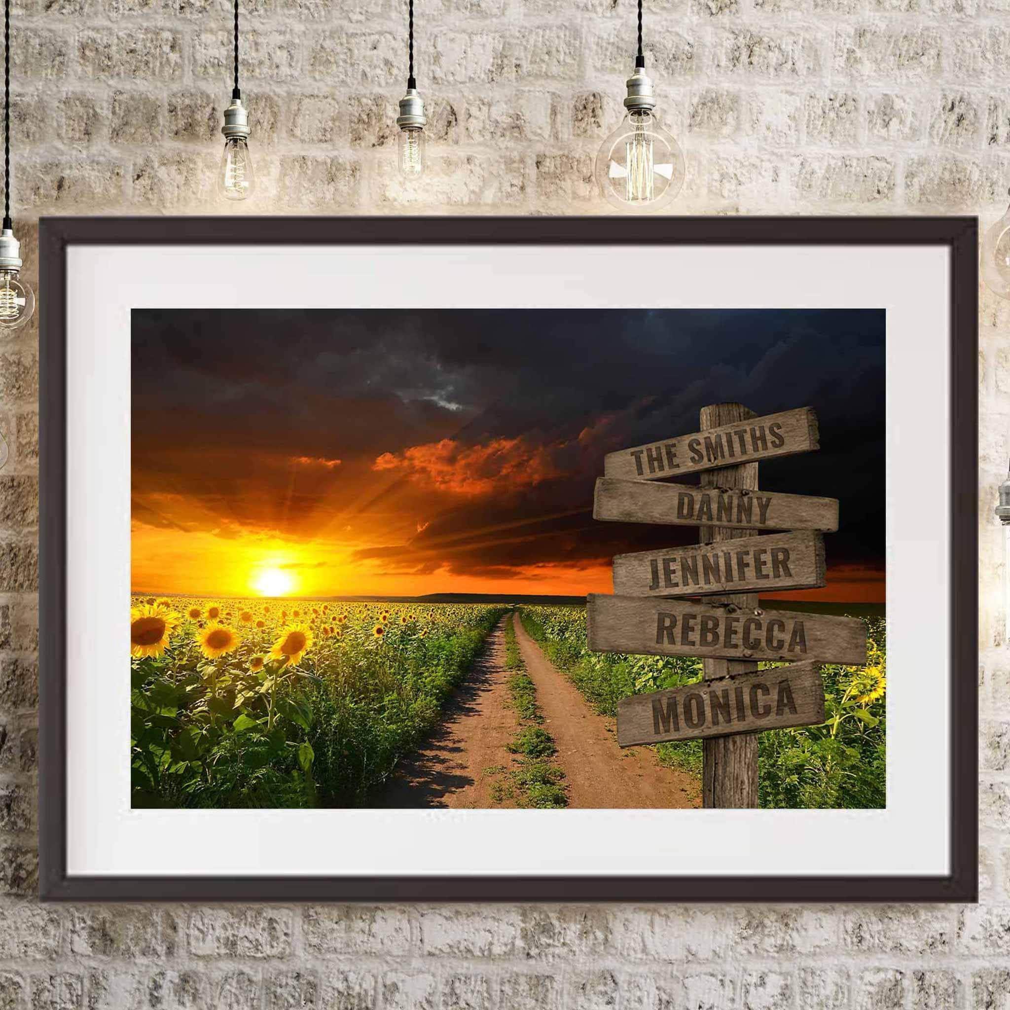 Field Of Blooming Sunflowers Dirt Road Beautiful Sky Multiple Names Personalized Directional Sign PosterCustomly Gifts