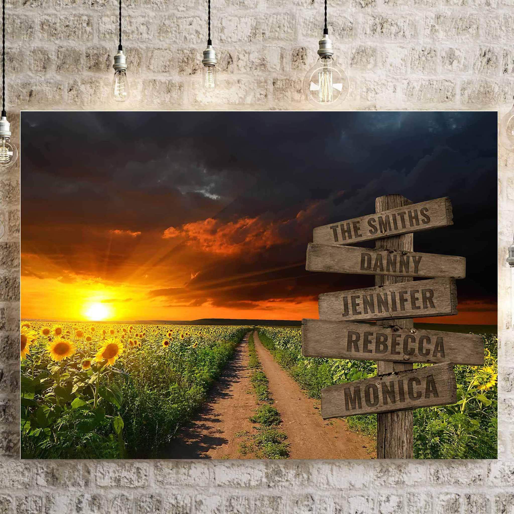 Field Of Blooming Sunflowers Dirt Road Beautiful Sky Personalized Directional Sign CanvasCustomly Gifts