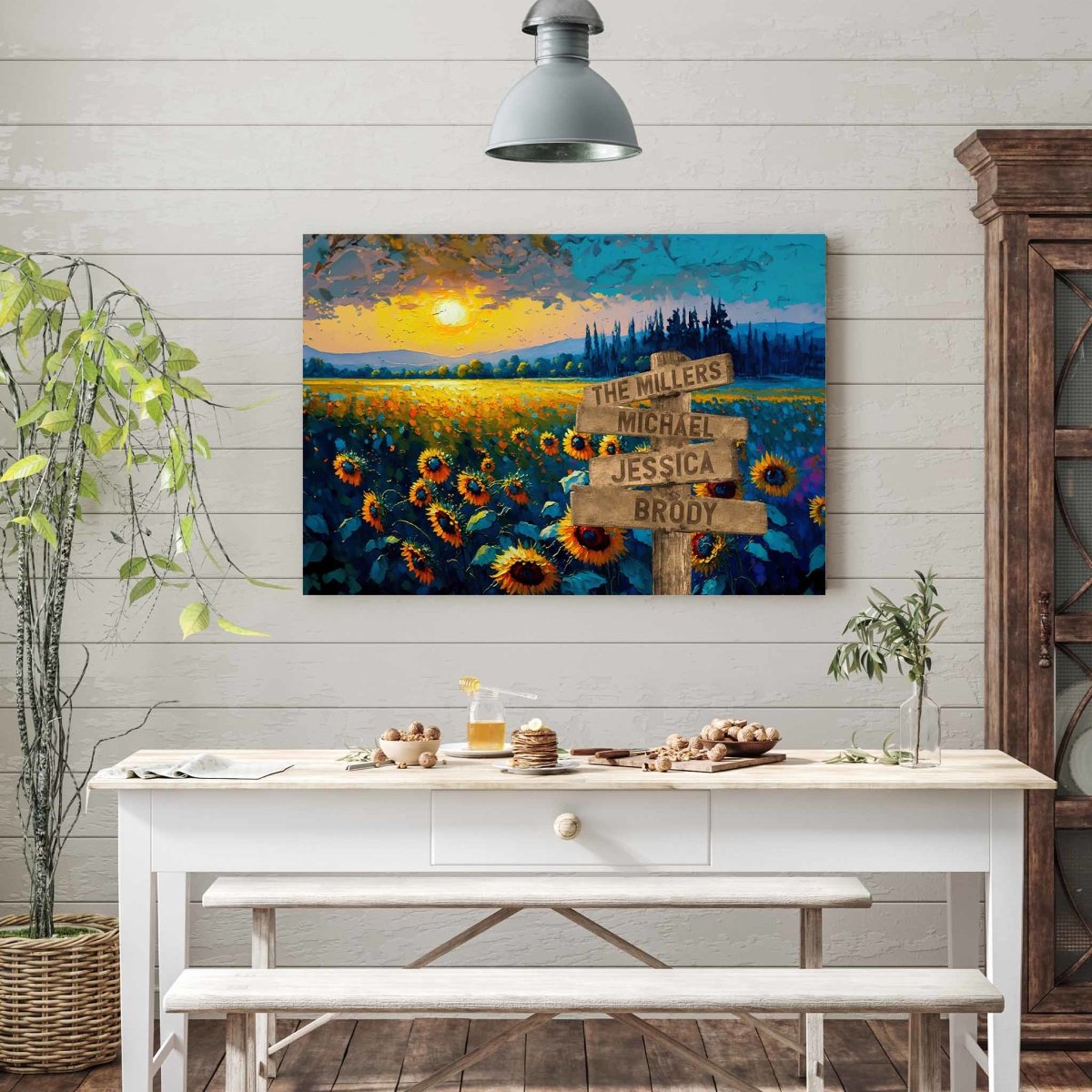 Field of Sunflowers Sunset Personalized Directional Sign CanvasCustomly Gifts