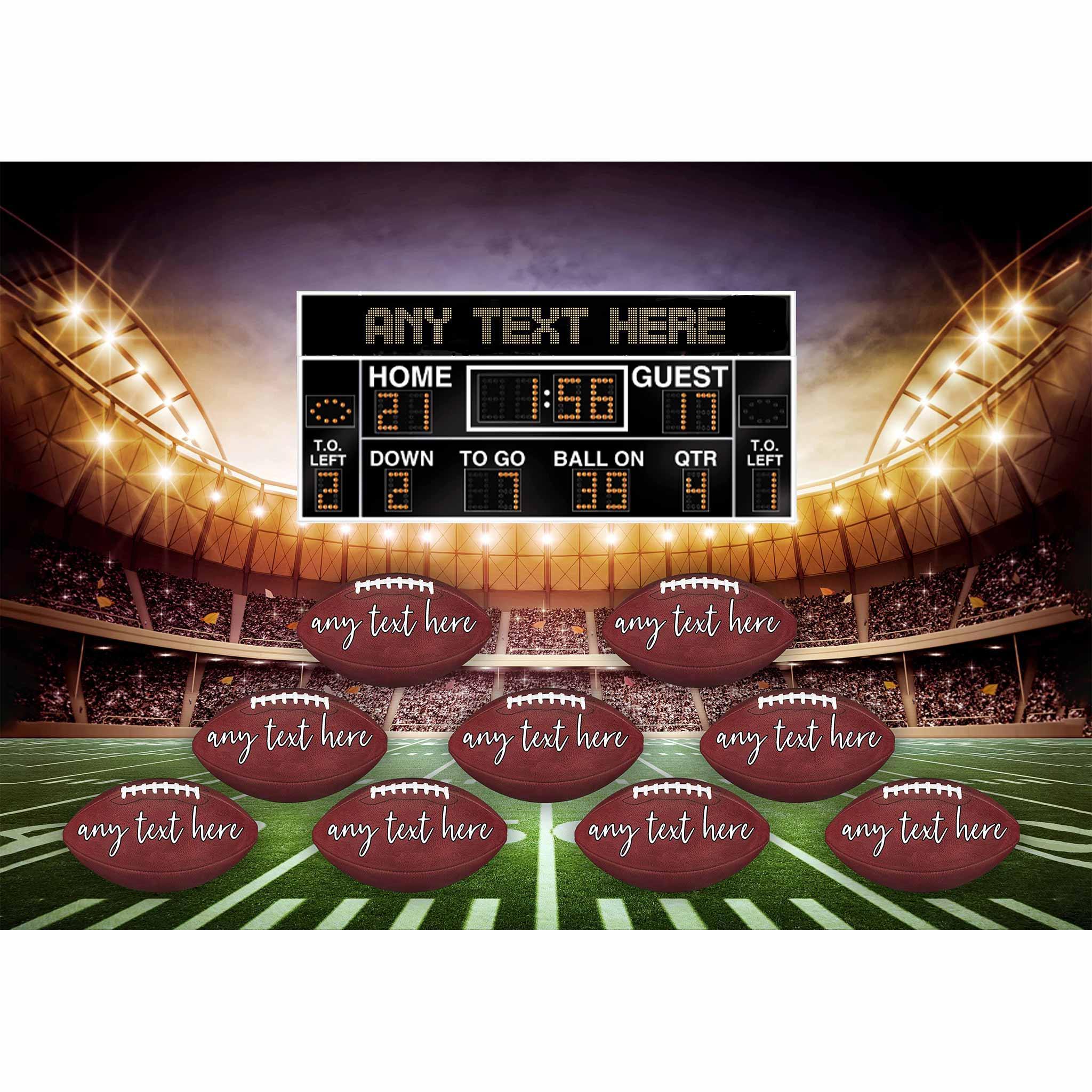 Football Stadium V1 Multiple Names Personalized Footballs And Scoreboard Sign CanvasCustomly Gifts