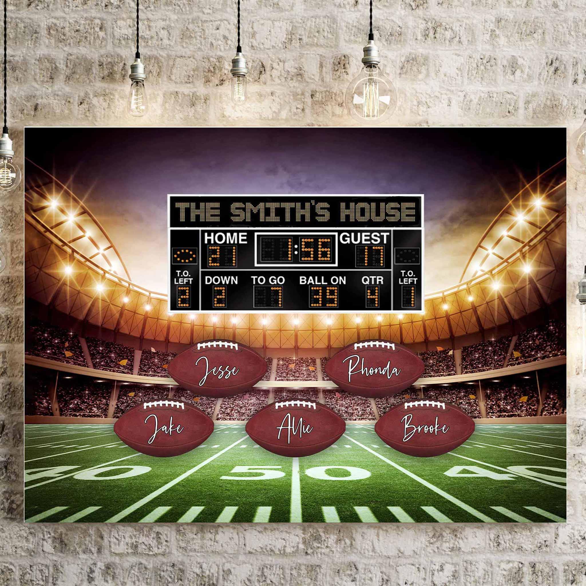 Football Stadium V1 Multiple Names Personalized Footballs And Scoreboard Sign CanvasCustomly Gifts