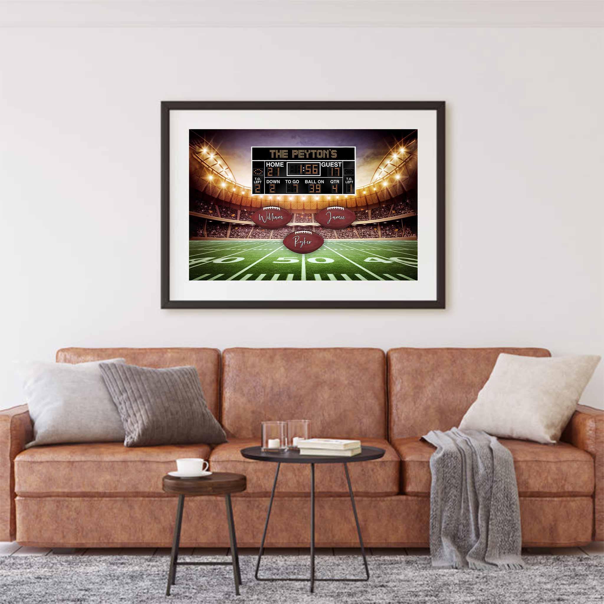 Football Stadium V1 Multiple Names Personalized Footballs And Scoreboard Sign Poster PrintCustomly Gifts