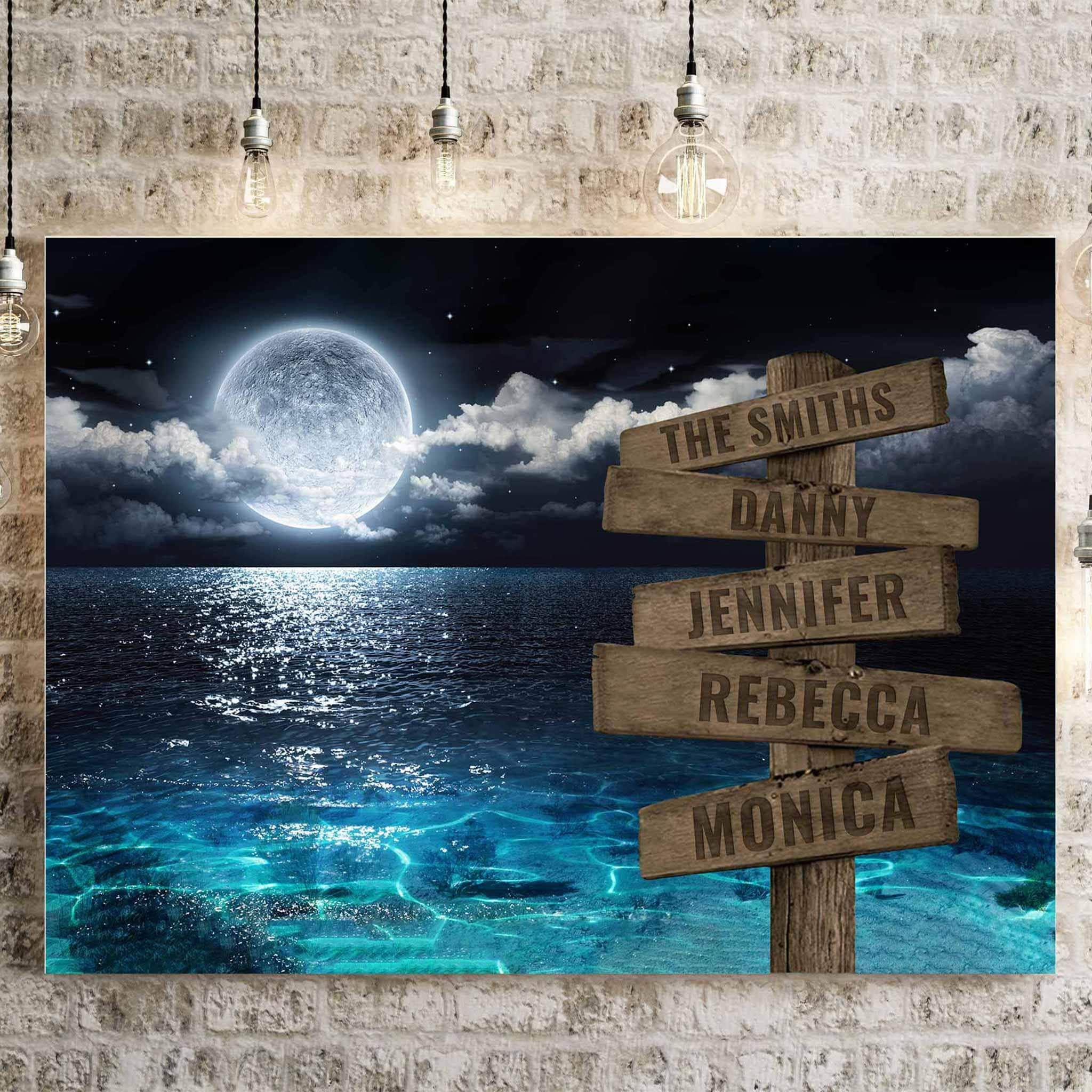 Full Moon Ocean Nightscape v1 Multiple Names Personalized Directional Sign CanvasCustomly Gifts