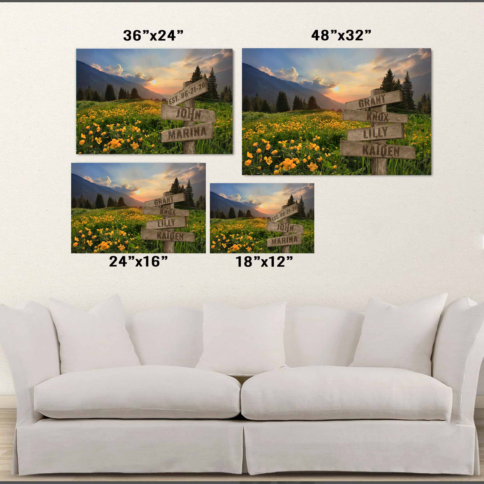 Glade of Buttercups Multiple Names Personalized Directional Sign CanvasCustomly Gifts